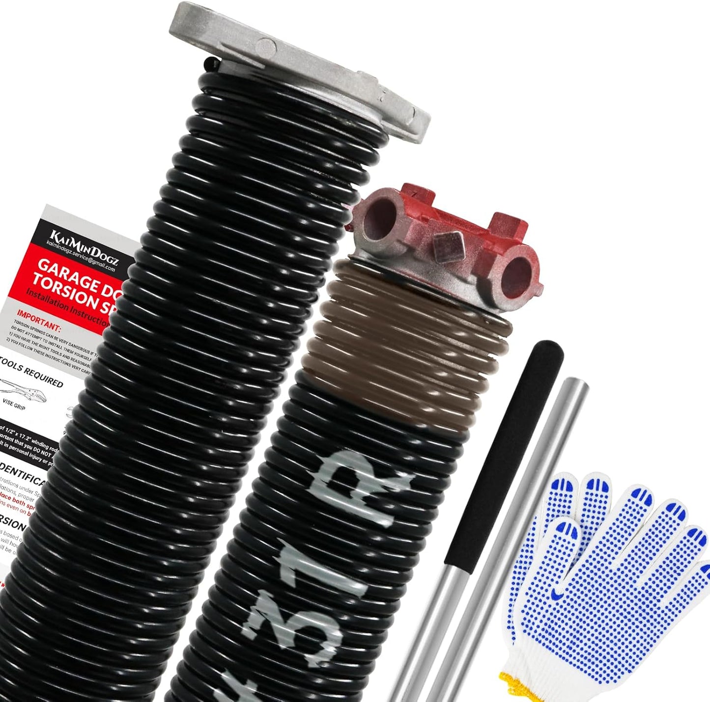Pair of 1.75" Garage Door Torsion Springs Set with Non-Slip Winding Bars&Gloves, High Precision Electrophoresis Oil-Free Black Coated for Replacement, MIN 16,000 Cycles (0.234 x 1.75"x 31")