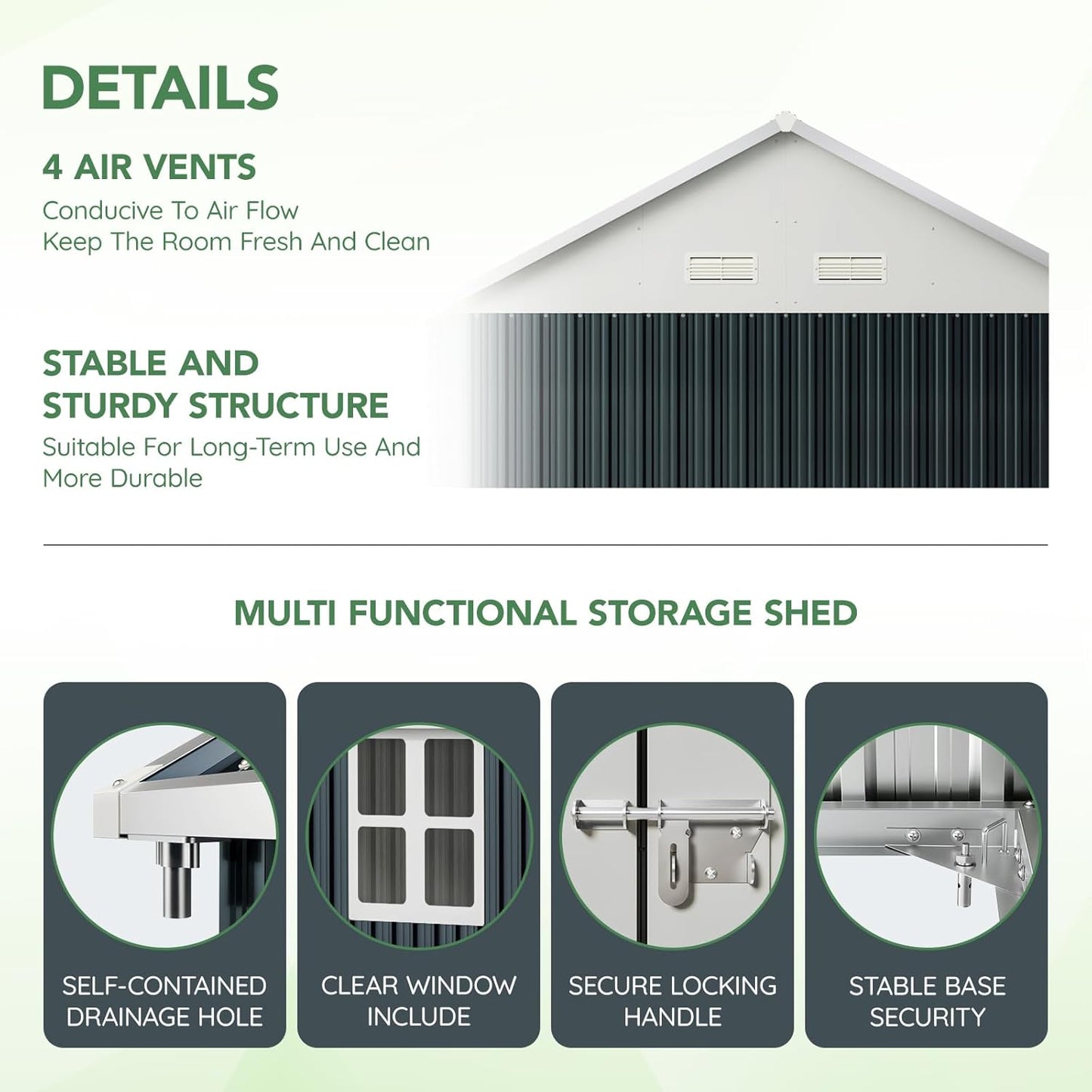 8X6FT Outdoor Steel Storage Shed with Lockable Doors, Frame Floor (No Wood/Other Boards),One Window,Ideal for Garden, Backyard, Patio Storage