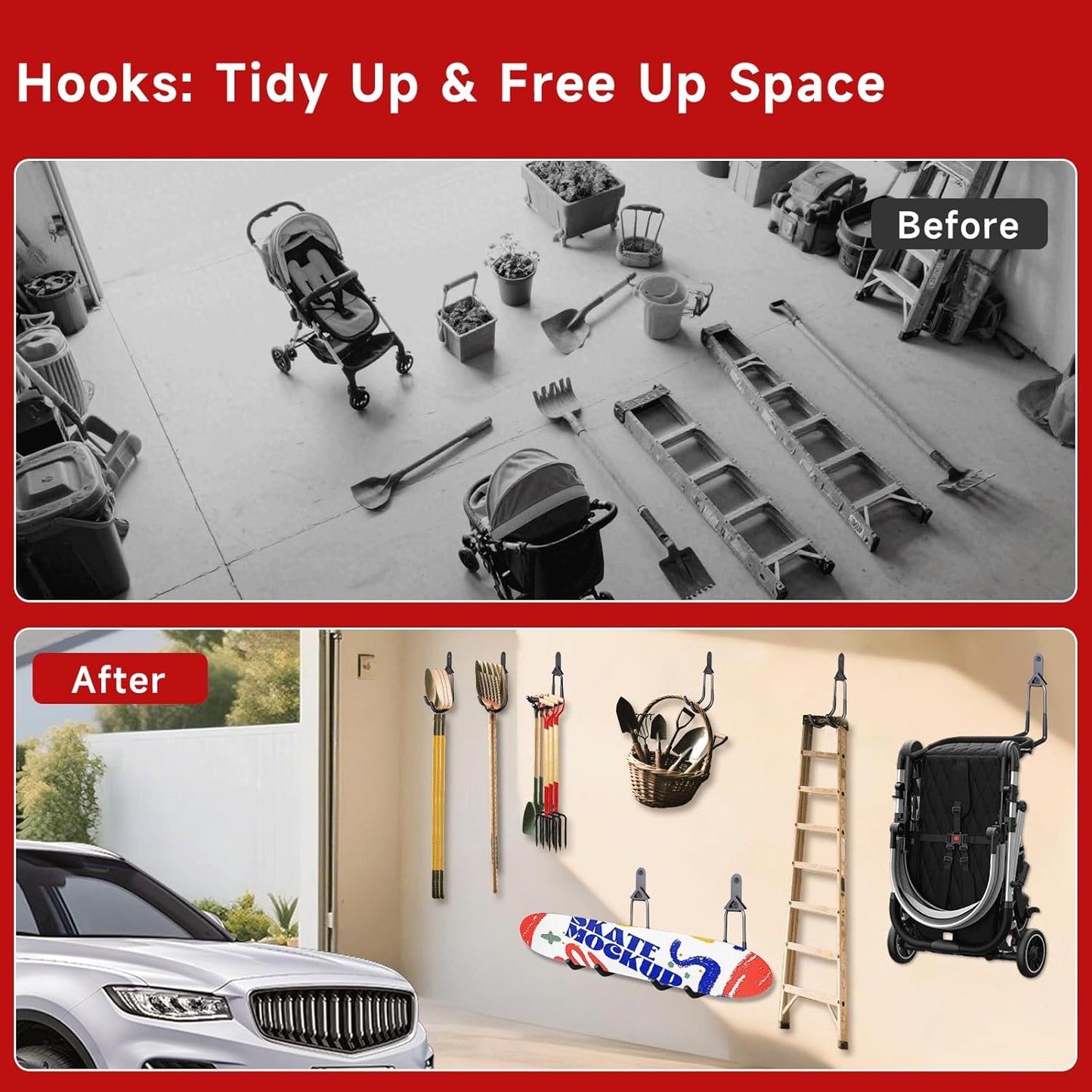 12 Pack Garage Hooks,Detachable Garage Storage Hooks Steel Heavy Duty Utility Garage Wall Mount Hooks with Anti-Slip Coating for Hanging Bike,Ladder and Garden Tools.