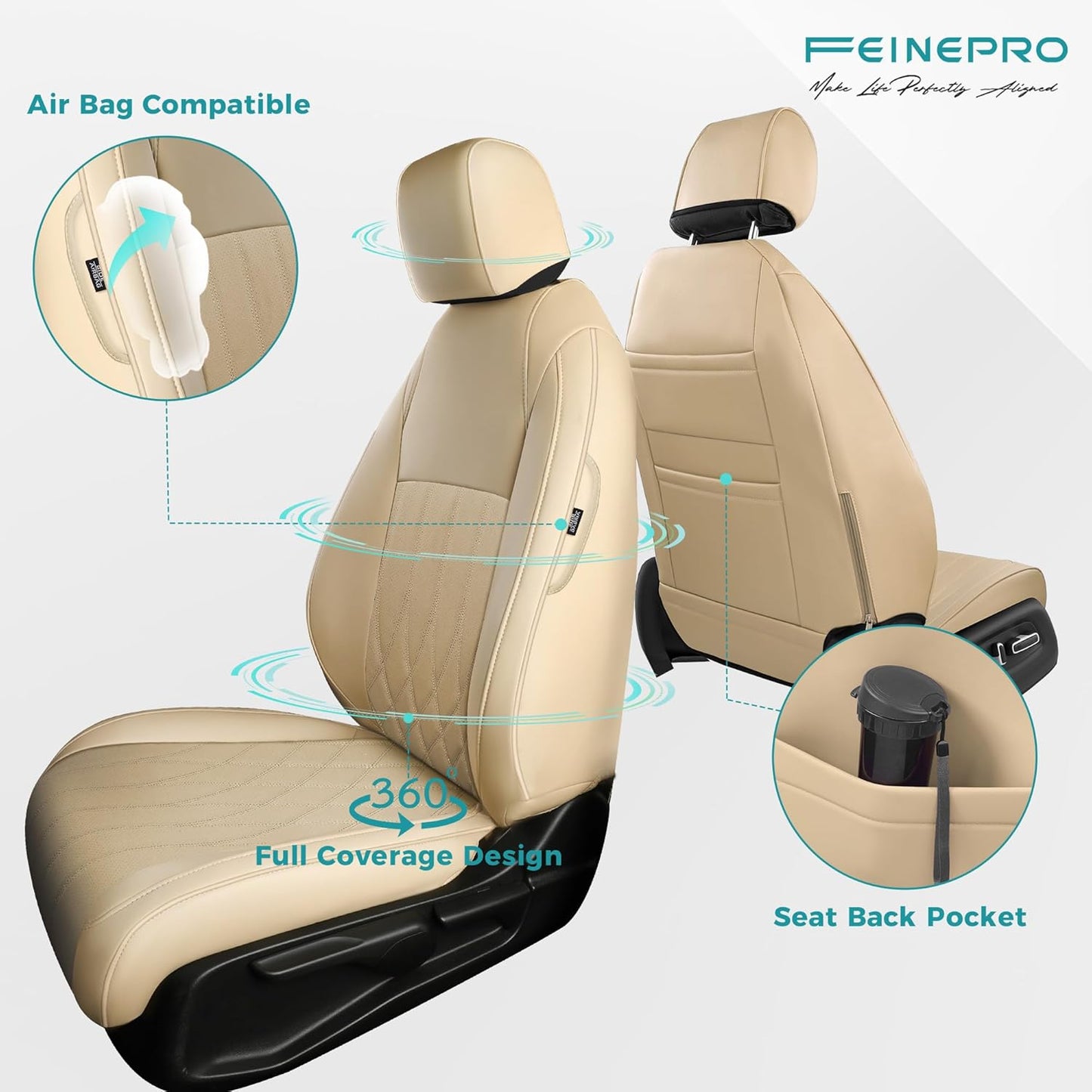 Seat Covers for Honda Civic Sedan 4DR Sedan LX 2022 2023 2024 2025, Leather Car Seats Cover Full Set,(Rear Row Solid Folding Backrest)-Beige