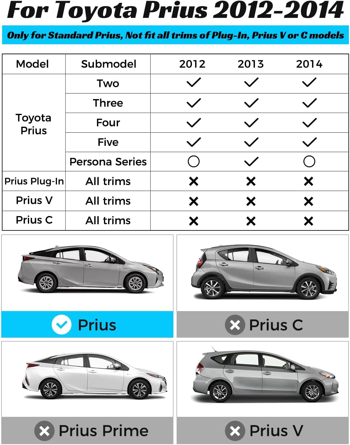 Car Floor Mats for Toyota Prius 2012-2014 Accessories(Not Fit Plug-in, V or C Models), All Weather Rubber Mat, Automotive Floor Carpet Protector Car Accessories