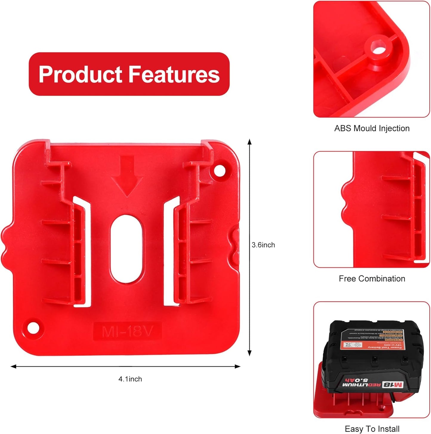 12 Pack Battery Holder for Milwaukee M18 18V Battery Mounts Dock Holder Fit for M18 48-11-1815 48-11-1828 48-11-1850 48-11-1860 (w/24 Screws, No Battery)