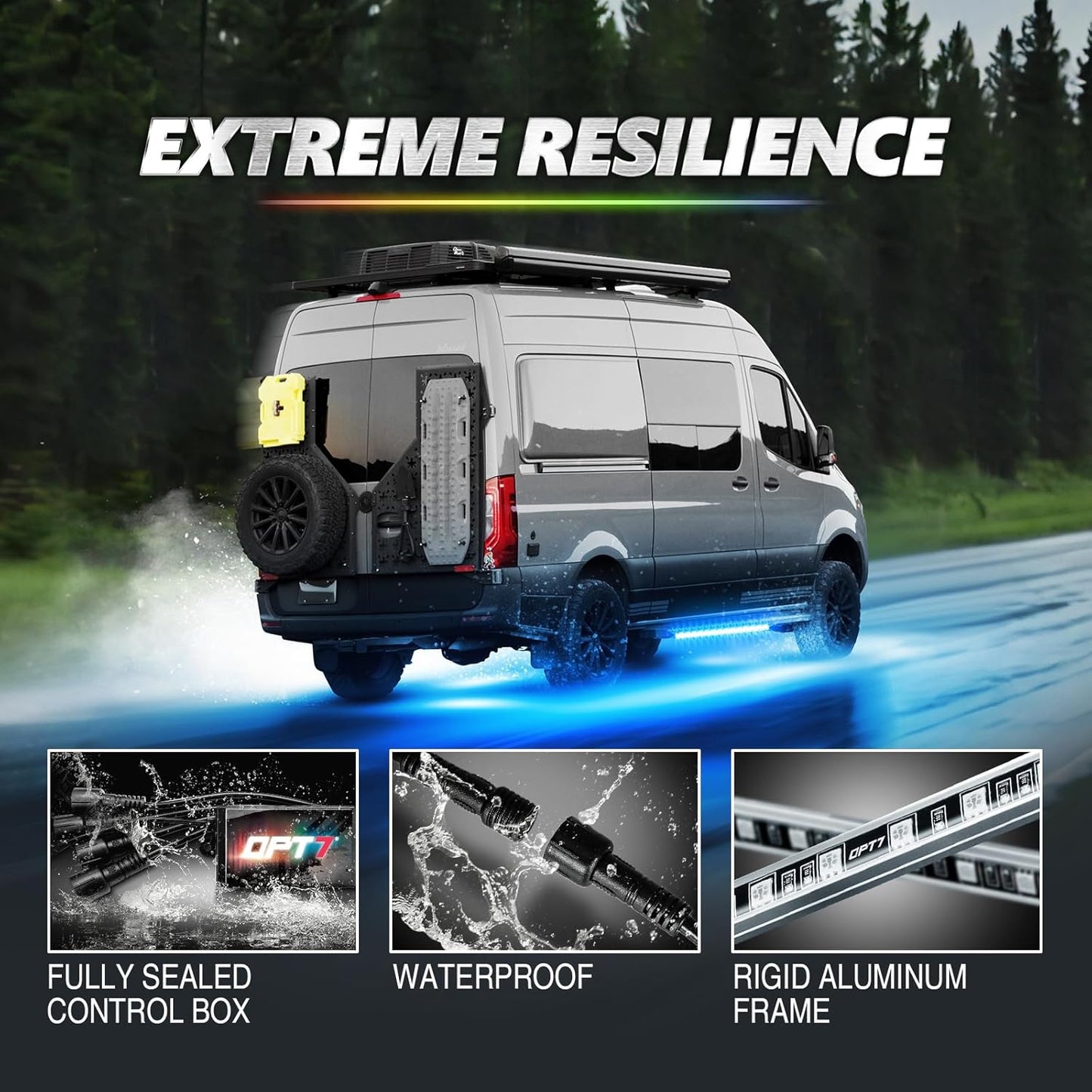 OPT7 Aura Pro Underglow Lights for Class B & B+ RV Motorhomes with APP & Remote Control, RGB Multicolor Modes, Music Sync, 6 PCS Waterproof Rigid Aluminum Light Bar, Outdoor Neon Accent LED Strip Kit