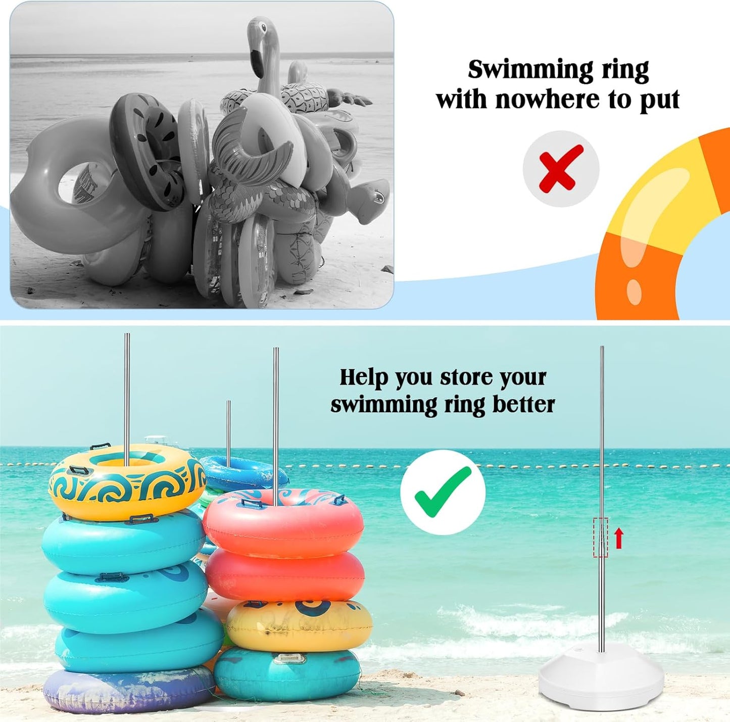 Pool Float Storage Rack 13 x 78 Inch Pool Float Holder Stainless Steel Equipment Holder Water Filling Base Portable Scalable Outdoor Rack for Swimming Outdoor Storage(White)