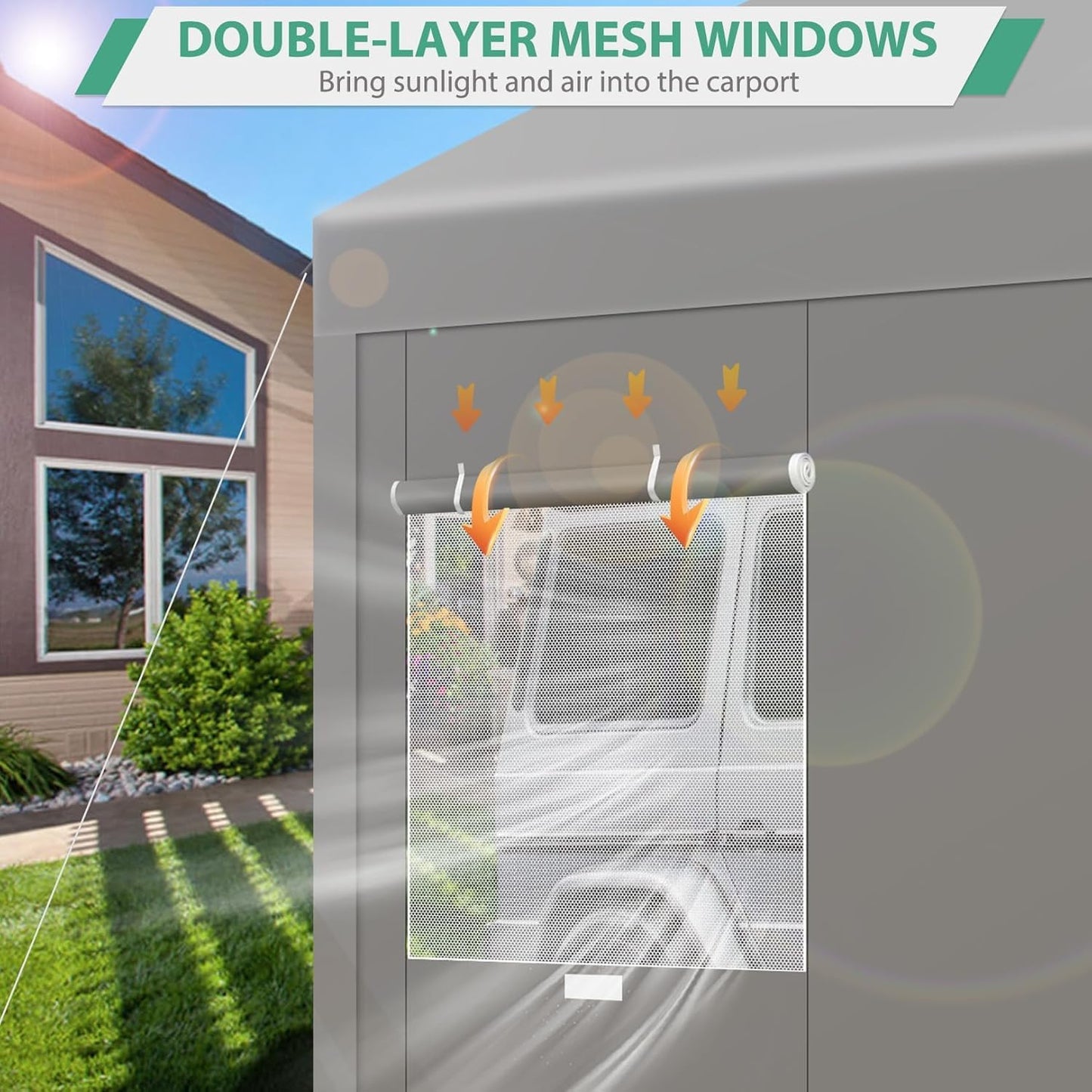 COBIZI Carport 10x20ft Heavy Duty Portable Garage, 2.0 Powder Coated Frame(Better Than Galvanized), Waterproof Shelter with Removable Sidewalls & Windows, Built-in Sandbags, for Car/Boat/SUV, Gray