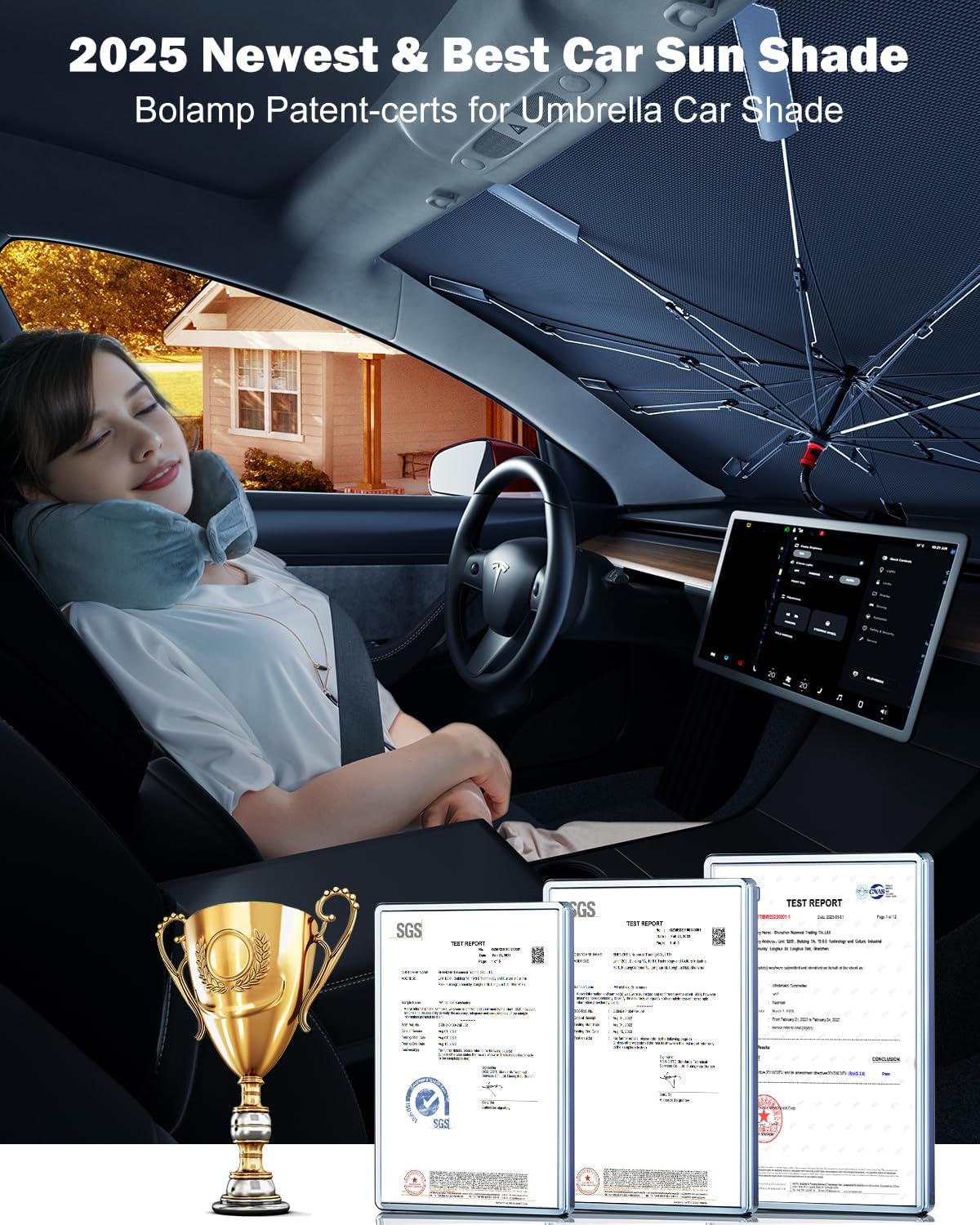 [Updated Version] Car Windshield Sun Shade, [Effective Keep Cool] Spring Structure Umbrella Sunshade for Cars Windshield, Protect from Sun Rays, Heat Damage and Protect Interior