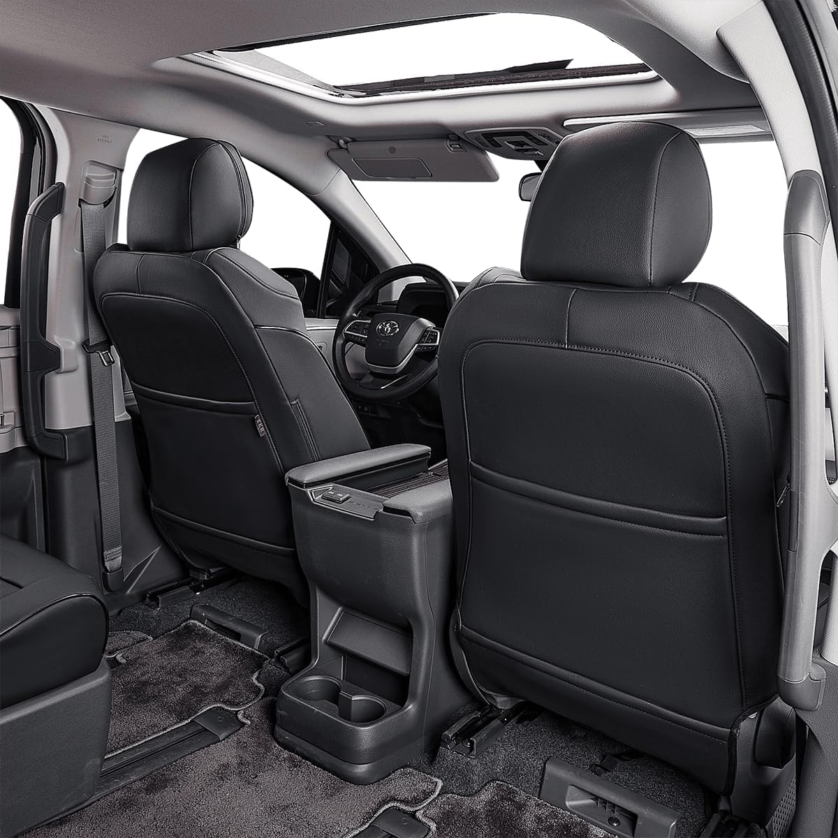 EKR Sienna Seat Covers for Toyota Sienna XLE,XSE,7-Passenger Seating,2nd Row Captain Chairs 2021-2025,Front Seat and Rear Seat,Black Car Seat Covers- 1st and 2nd Row Only, Leather(Black)