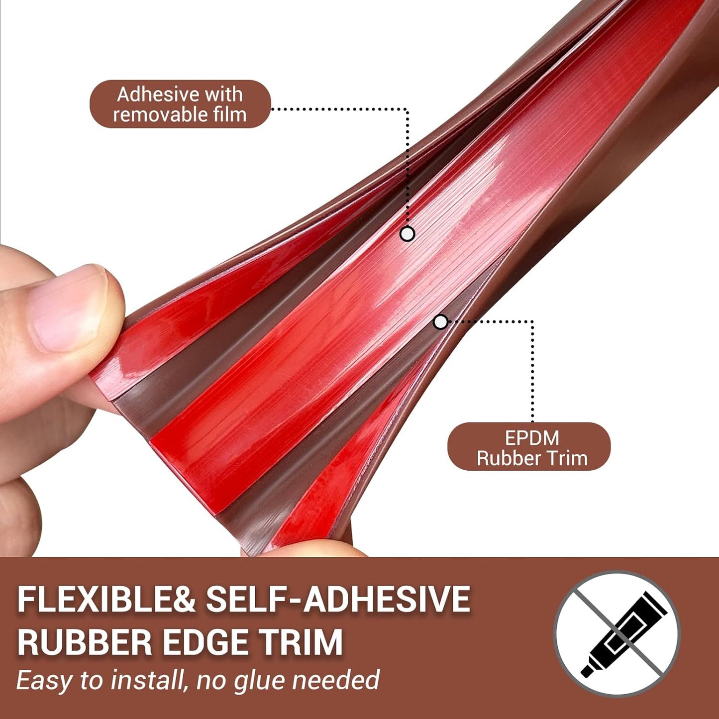 Rubber Edge Trim, Flexible Self Adhesive U Shaped Peel and Stick Edge Banding, 1-3/8"(35mm) U Channel Edge Protector for Door Sides, Edge Guards for Woods, Furniture, 20Ft, Brown Color