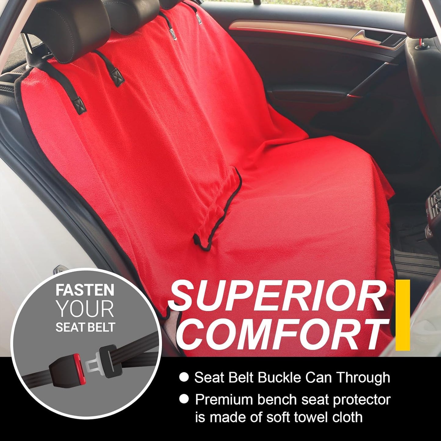 Back Seat Cover for Car Trucks Van SUV,Waterproof Rear Bench Towel Seat Covers for Dogs and Kids,Automotive Backseat Protector (Red)