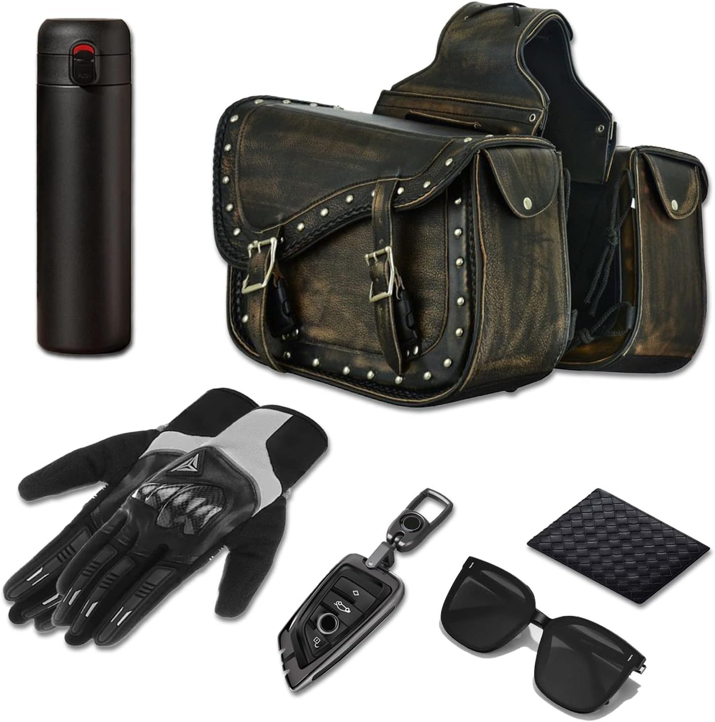 GARGOYLE BELLS Genuine Leather Motorcycle Saddle Bags Motorcycle Luggage Bag For Softails Sportsters Dyna ect