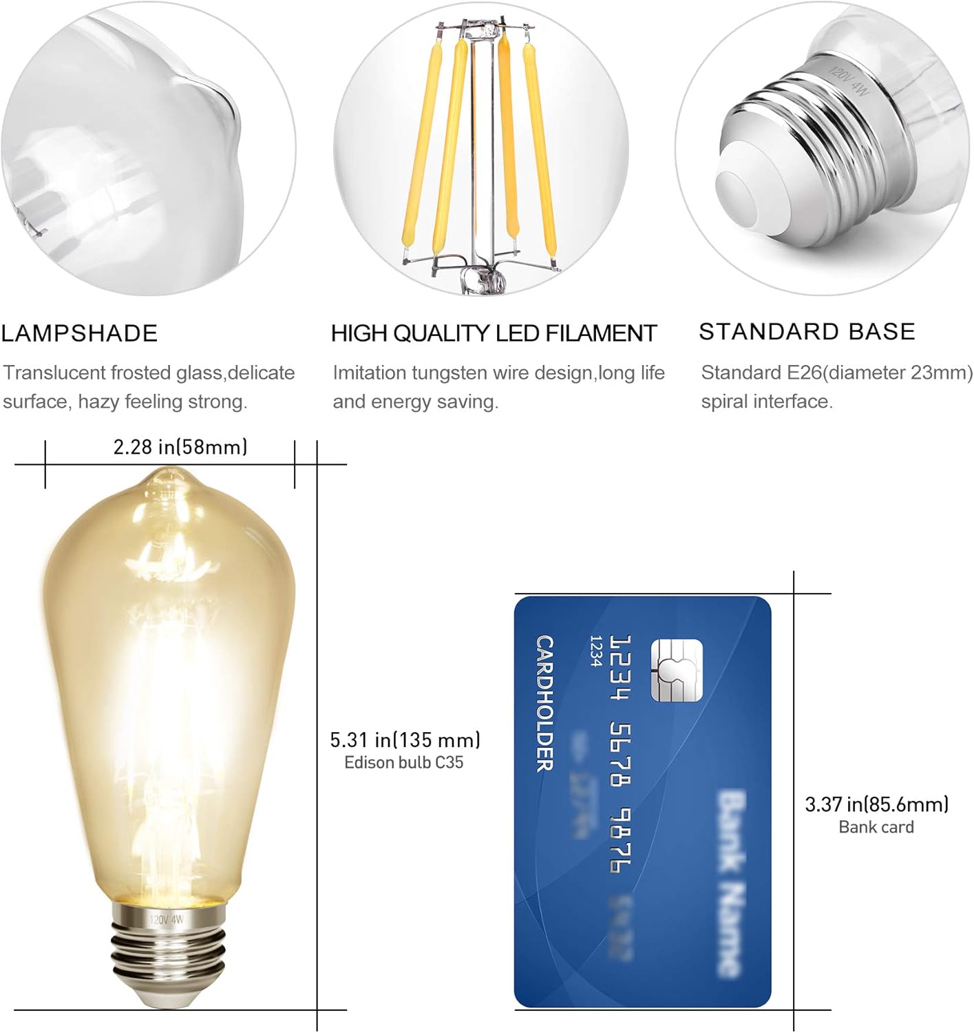 LED Edison Bulb 4W,Antique 40W Vintage Edison Bulb,E26 Light Bulb Non Dimmable Led Bulb 450 Lumens 5500K Cold White,Pack of 3