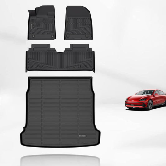 KELCSEECS Floor Mats & Cargo Liner Full Set Custom for 2025 2024 2023 Hyundai Ioniq 6 Car Mats Automotive Cargo Mat Floor Liners Trunk Liner Hyundai IONIQ 6 All Weather Trunk Mat Accessories Black