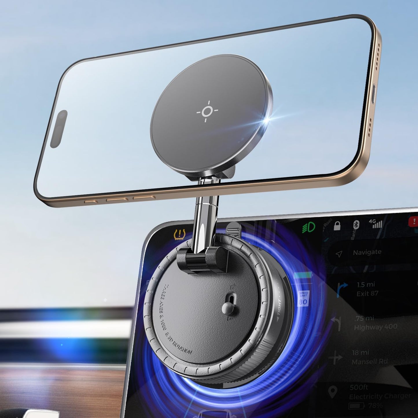 eSamcore Vacuum Magnetic Phone Holder for Car, for Magsafe Car Mount for Windshield, Foldable Stand Suction Cup for Mirror, Glass, Screen, Gym, Smooth Surfaces Compatible with iPhone