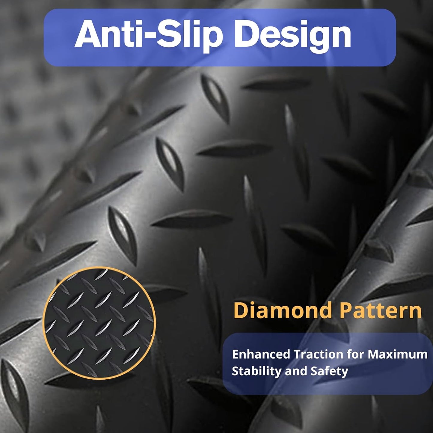 4X10 FT Garage Floor Mat， 2.5 Inch Thickened Diamond Plate Flooring Roll for Under Car， Non-Slip Commercial Grade Heavy Duty Parking Mat for Garage, Warehouse, Workshop, Basement, Gym（Black）