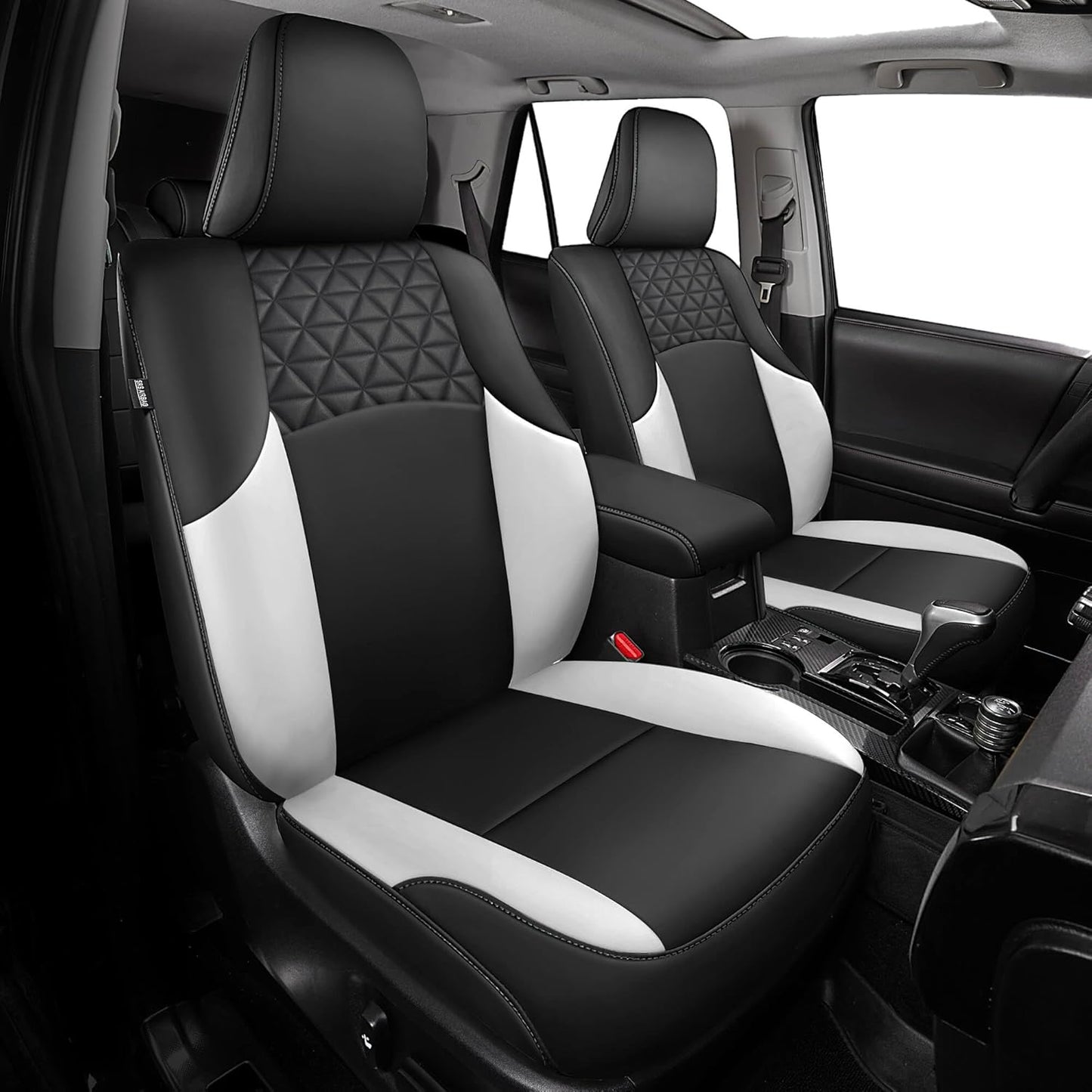Seat Covers for Toyota 4Runner 2011-2024, Faux Leather Car Seat Cover Full Set, 2-Row-Only for 5 Seats Version-Blackwhite