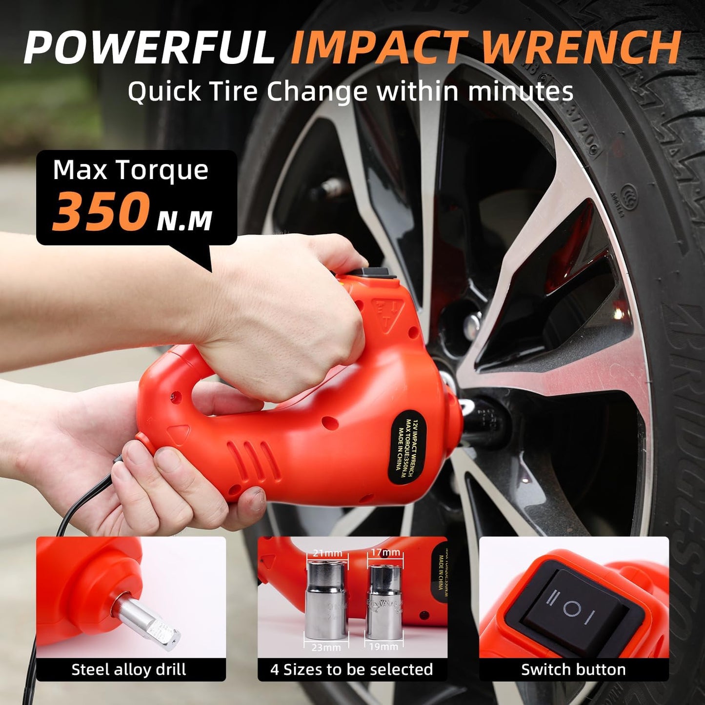 STANDTALL Electric Car Jack Kit 5 Ton 12V Hydraulic Jack Floor Jack with Impact Wrench and Tire Inflator Pump Lift with LED Light for SUV Sedan Truck Road Emergency Tire Change