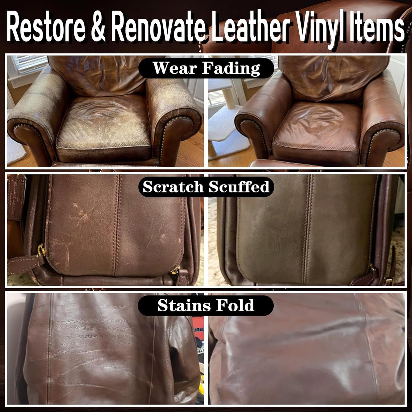 Leather Recoloring Balm Black Leather Dye Vinyl Paint Car Interior Seat Furniture Conditioner Couch Recliner Boots Jacket Shoes Handbag Purse Belt Color Restorer Fade Wear Scratch Remover Repair Kit
