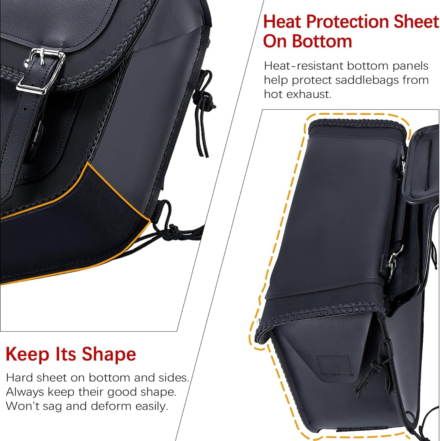 Dream Apparel Naked Cowhide Leather Motorcycle Saddle Bags Studded Throw Over Saddlebags, Motorcycle Side Bags for Honda Shadow Sportster Softail Dyna V-star (Black, No Studs)