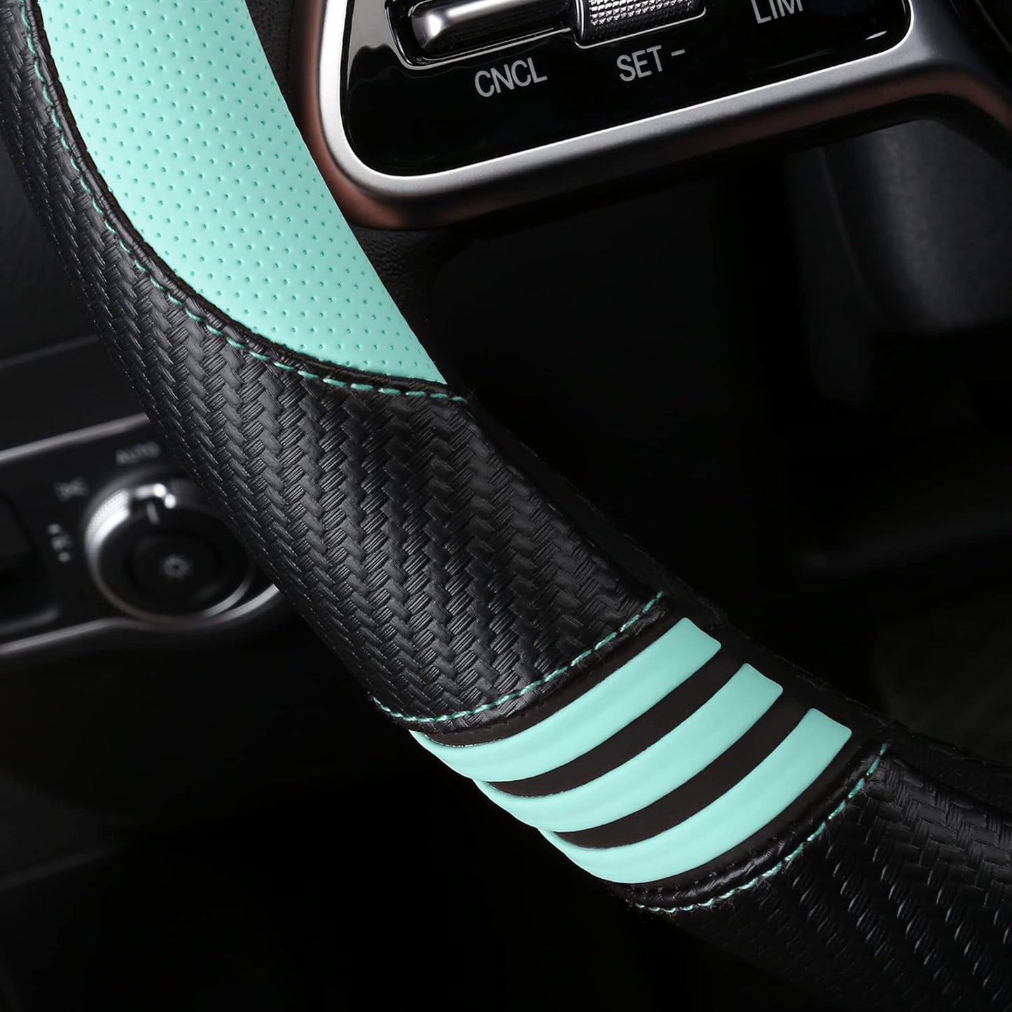 Car Steering Wheel Covers for Women Padded Carbon Fiber PU Leather Cute Auto Interior Accessories for Vehicle, Sedan, Universal, Anti Slip, Green, Standard Size 14.5-15"(37-38cm)