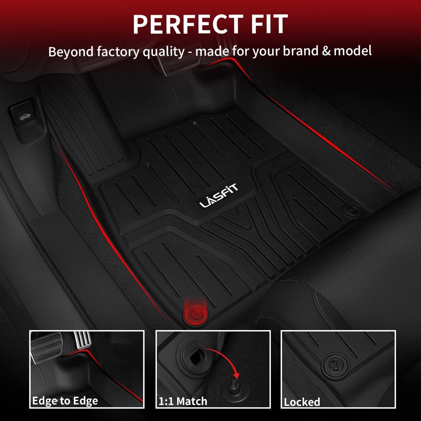 LASFIT Floor Mats & Trunk Mat with Backrest Mat for Honda Pilot 2023-2025, All Weather TPE Floor Liners 1st & 2nd & 3rd Row & Cargo Mat with Backrest Mat Full Set, Black