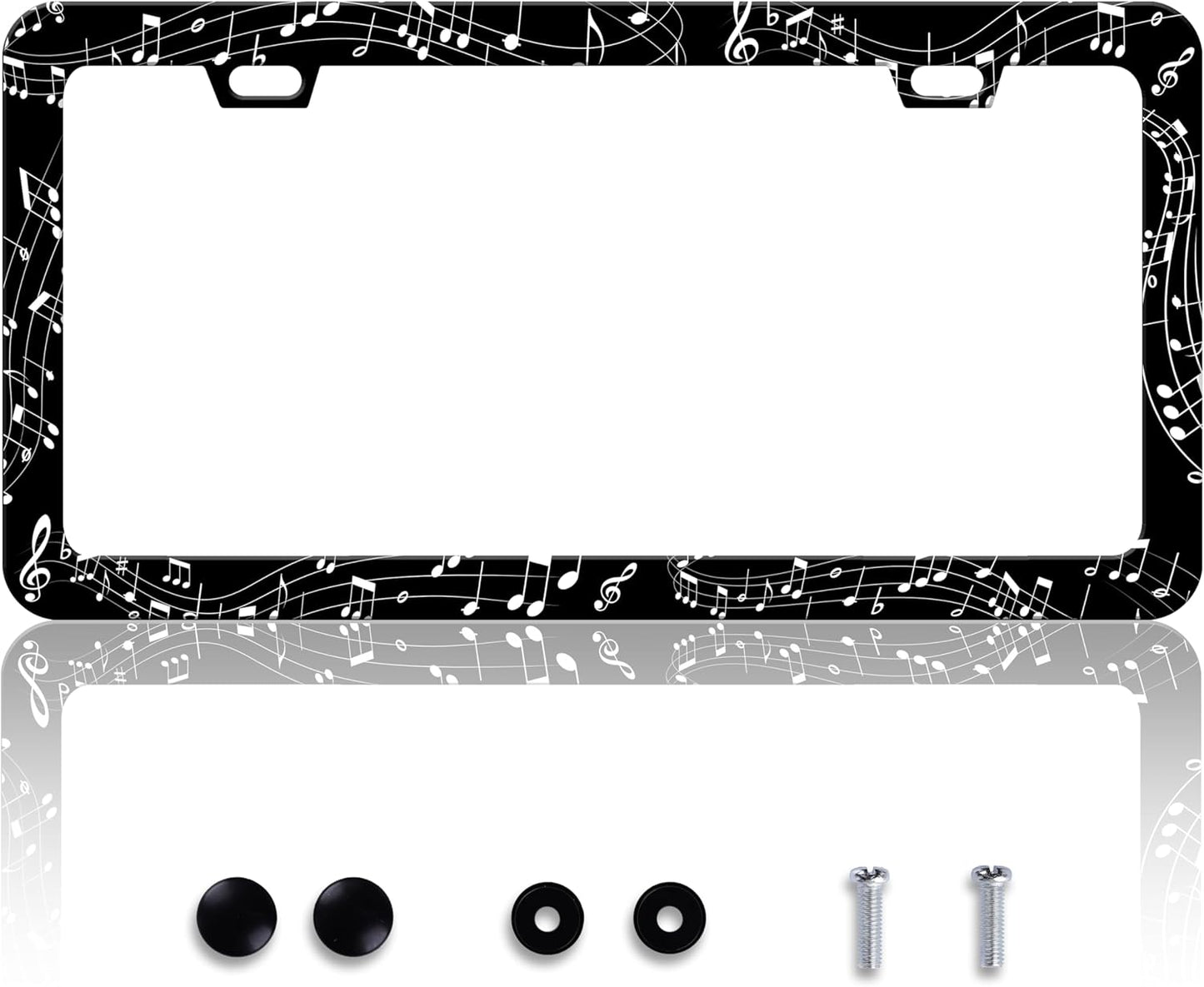 Music Notes License Plate Frame Sheet Music License Plate Frames Personalise Stainless Steel Funny Design Compatible with Standard License Plate Holder for USA Canada 6 X 12 Inch 2 Holes with Screws