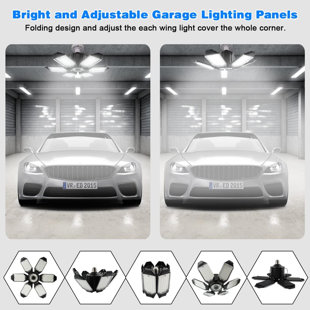 LED Garage Light - 160W LED Garage Ceiling Lights 16000LM Super Bright Garage Lighting with 6 Deformable Panels E26/E27 Screw in Led Shop Lights for Basement Workshop Warehouse Attic