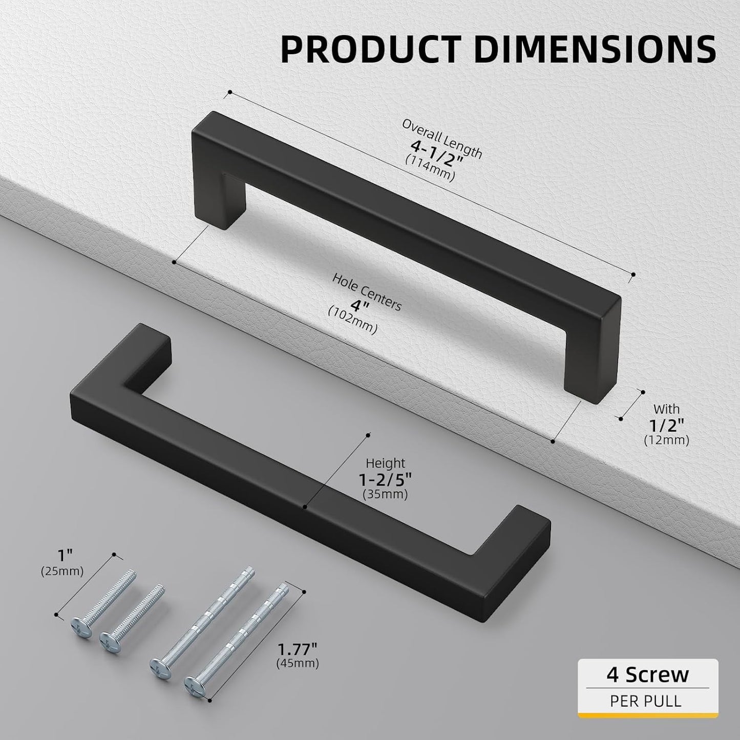 goldenwarm 100 Pack 4 INCH Black Square Bar Cabinet Pull - Drawer Pulls Stainless Steel Modern Hardware for Kitchen and Bathroom Cabinets Cupboard - Center to Center 4in(102mm) Cabinet Handles