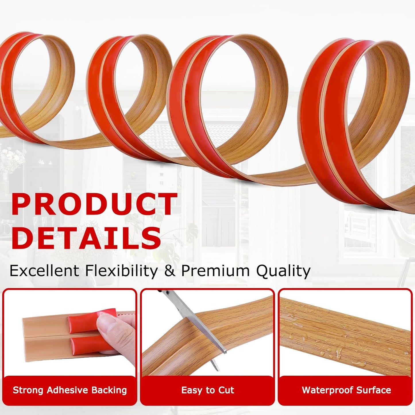 Flexible Wall Corner Protector Moulding Trim Peel and Stick Wall Corner Guards Edge Protector Self Adhesive Molding Trim Strip for Edge Ceiling (Light Brown Wood Grain, 0.8 in x 10 Ft)
