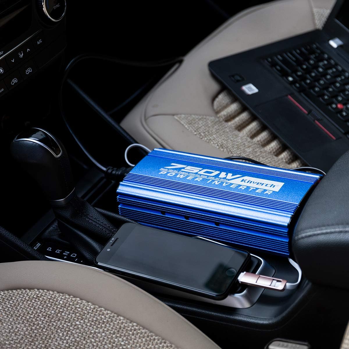 750 Watt Power Inverters DC 12V to 110V AC Converter with 2 AC Outlets and 2A USB Charging Port for Camping Car Power Inverter for Car Cigarette Lighter