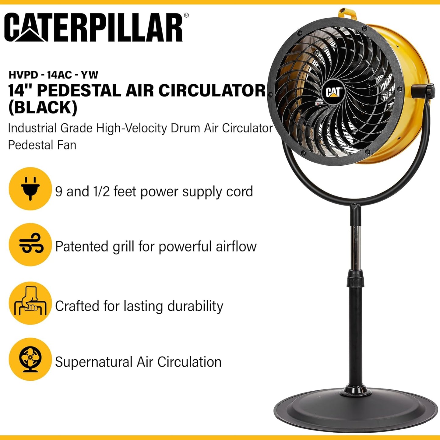 CAT Caterpillar® 14" HVPD-14AC HIGH VELOCITY PEDESTAL DRUM FAN, YELLOW