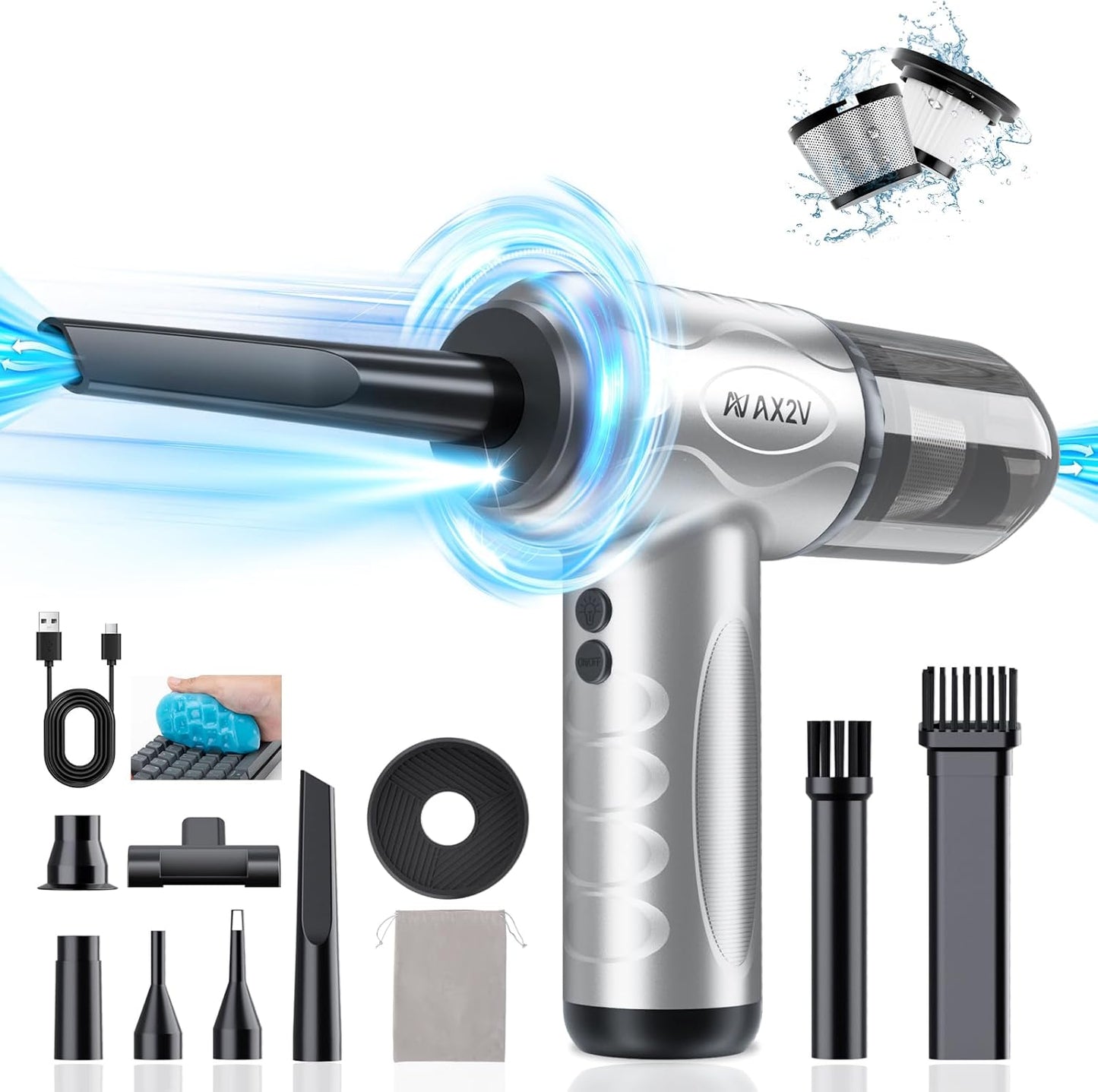 2-in-1 Car Vacuum & Air Duster 70W/16kpa/1200000RPM/35 Mins,High Powerful Dust Cleaner Portable Compressed Air Blower,Lightweight Handheld Mini Vacuum for Car/Home/Office