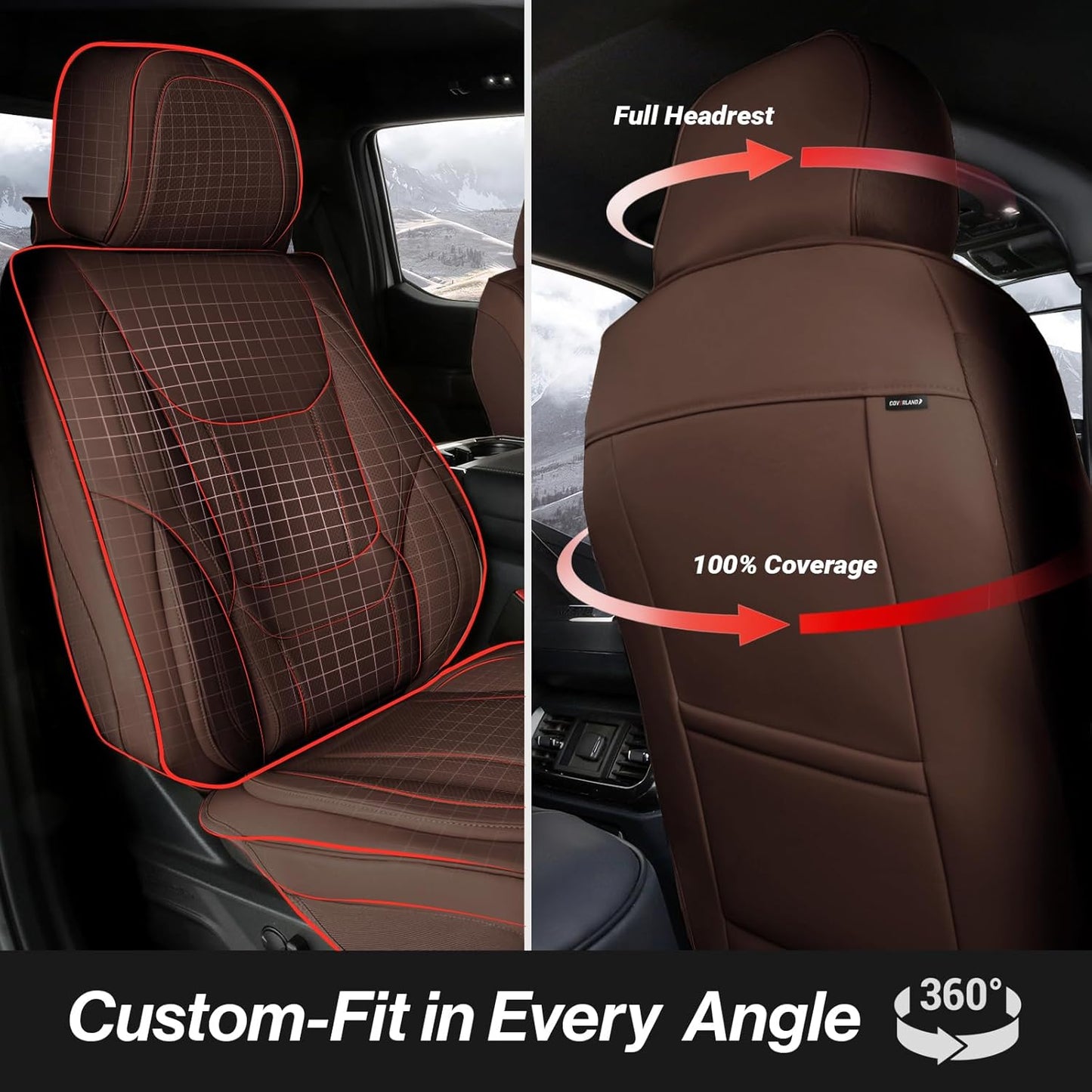 Coverland Custom Car Seat Covers Compatible with 2007-2013 Tundra Double Cab - Premium Leather Non-Slip Memory Foam Waterproof Cover Interior Protector Full Set-Dark Brown [See Size Chart-Size X134]