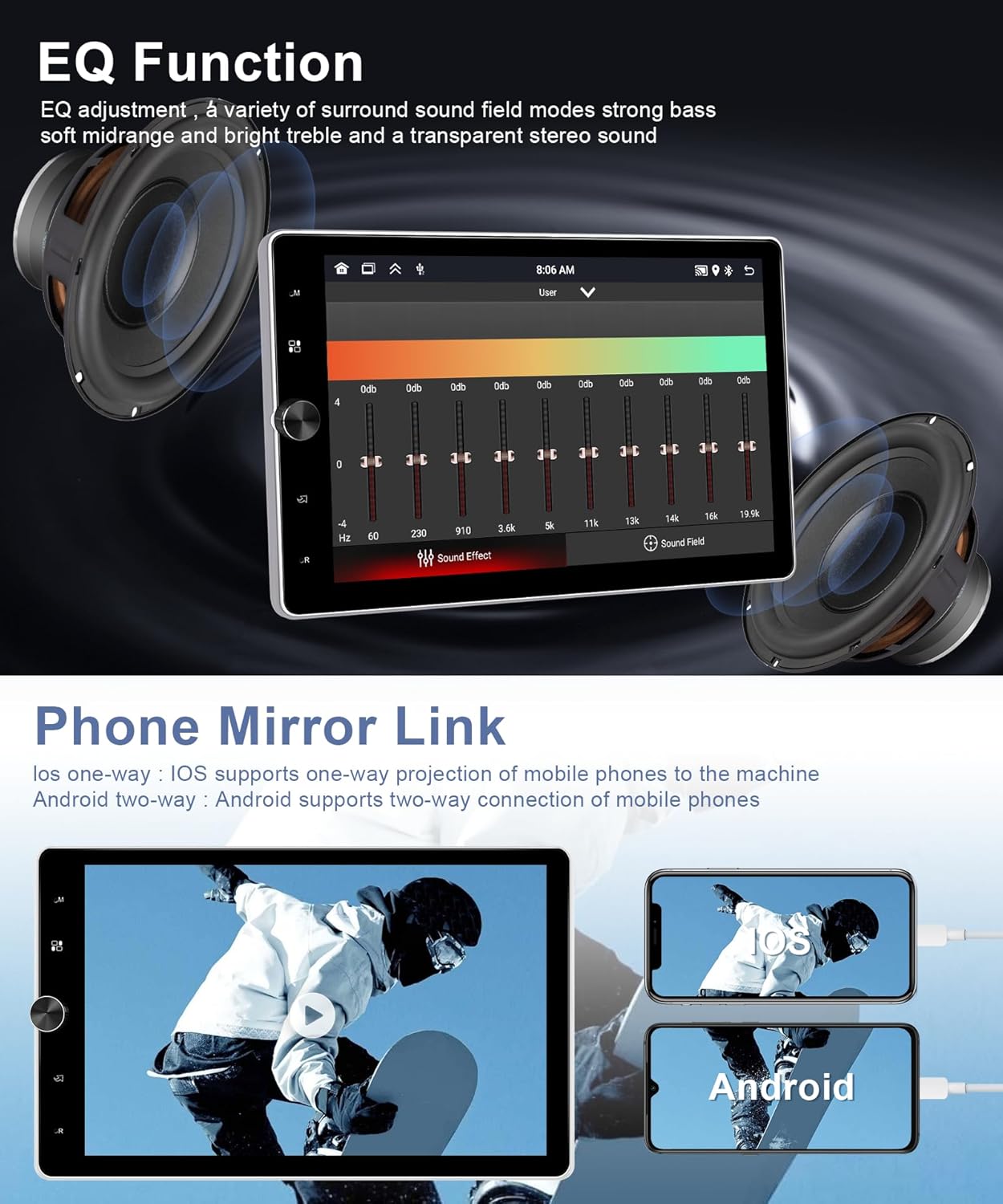 Motorized 2G+64G Single Din Radio with Wireless Carplay -10.4inch HD Vertical Rotatable Touch Screen- Wireless Android Auto FM/RDS EQ GPS Bluetooth with WiFi 50UIs USB MirrorLink Backup Camera