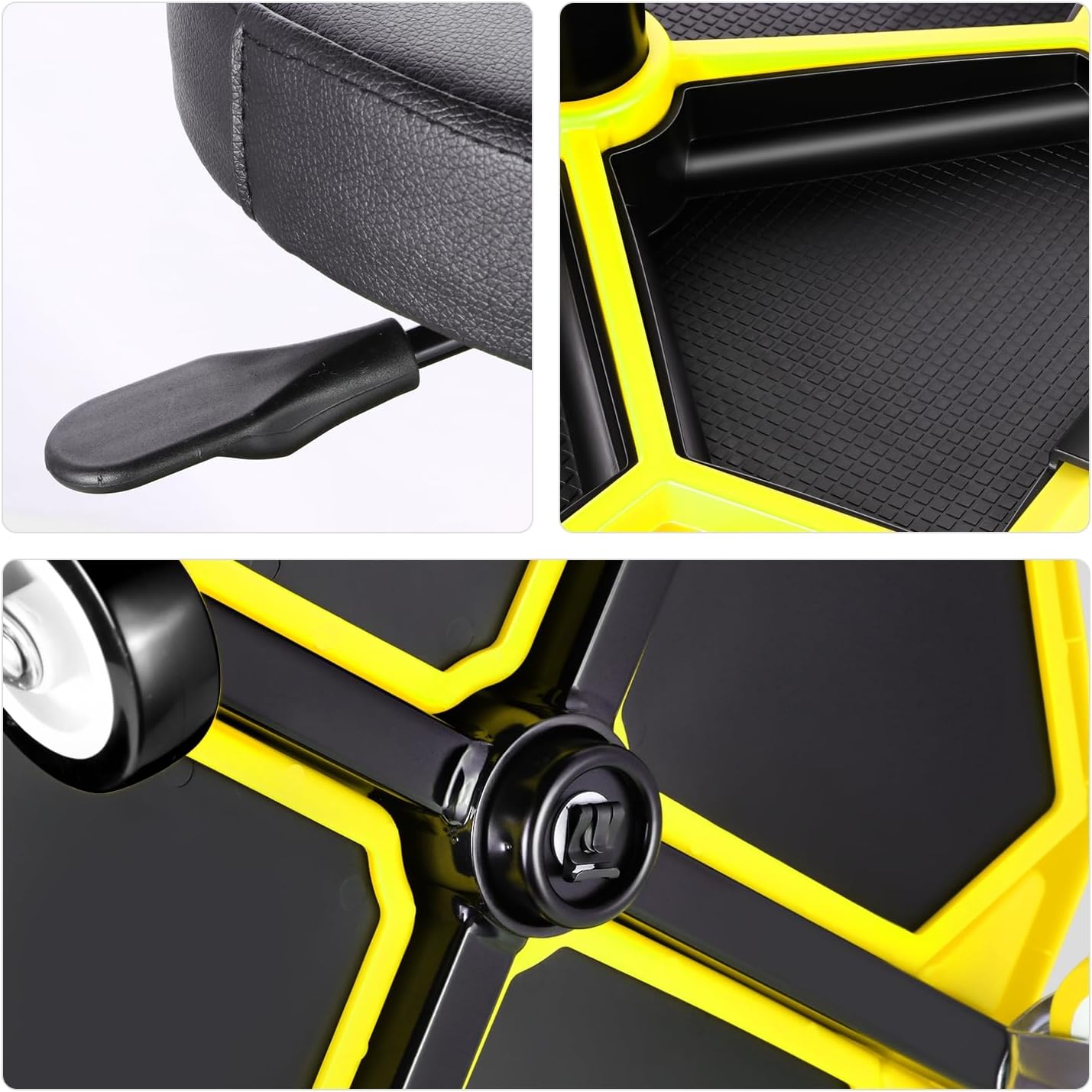 PM PERFORMOTOR Adjustable Height Pneumatic Garage Seat Rolling Mechanic Stool with Tool Tray Storage,300lbs Max Weight Capacity, Yellow,PM-TOL-ATS-YL