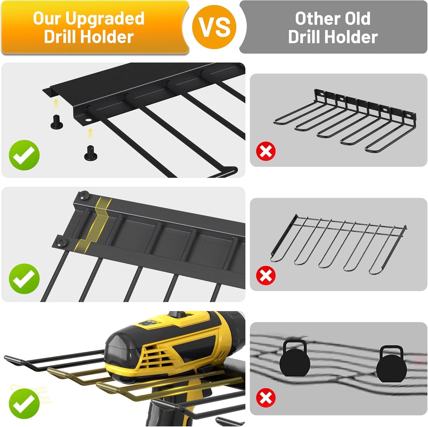 4-Layer Wall-Mounted Power Tool Organizer Rack,Heavy Duty Adjustable Shelves Organizer for Cordless Power Tool Batteries,Space-Saving Garage & Workshop Charging Station 8 Outlets Power Strip