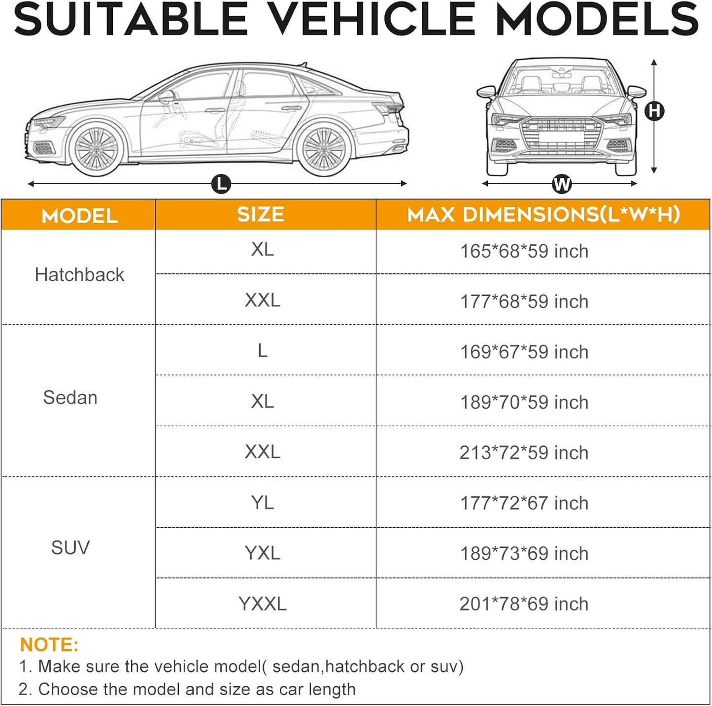 Waterproof Hatchback Car Cover: 6-Layer Protection from Rain, Snow, UV & Dust - Universal Fit up to 169 inches with Zipper Door & Windproof Straps for Outdoor, Garage, Travel Use,Silver