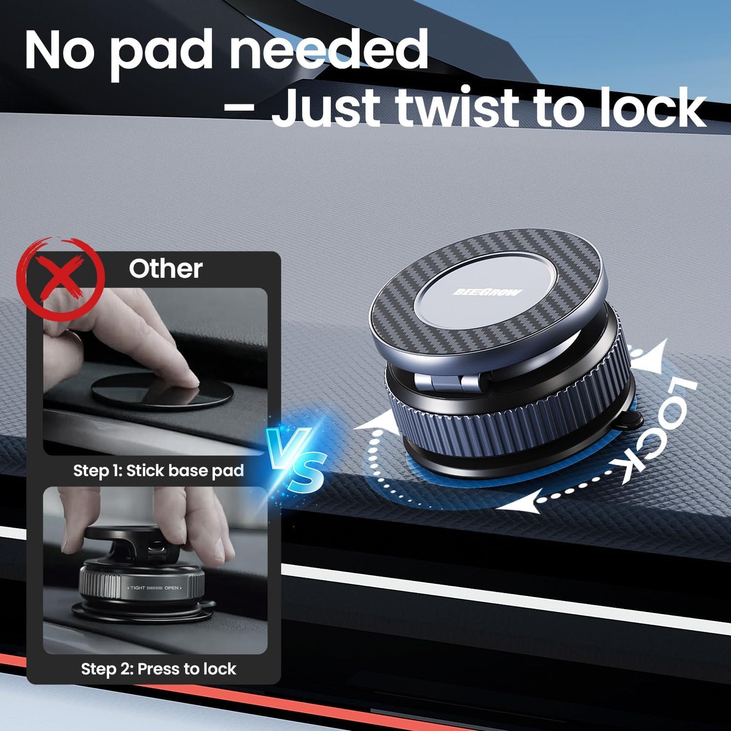 Car Phone Holder for Magsafe [96LBS Ultra Vacuum Suction+2800gf Ultra Magnetic] Car Phone Mount 360° Adjustable, Phone Holders for Your Car for iPhone 16 Pro Max 15 14 13 12 Plus (Carbon Fiber)