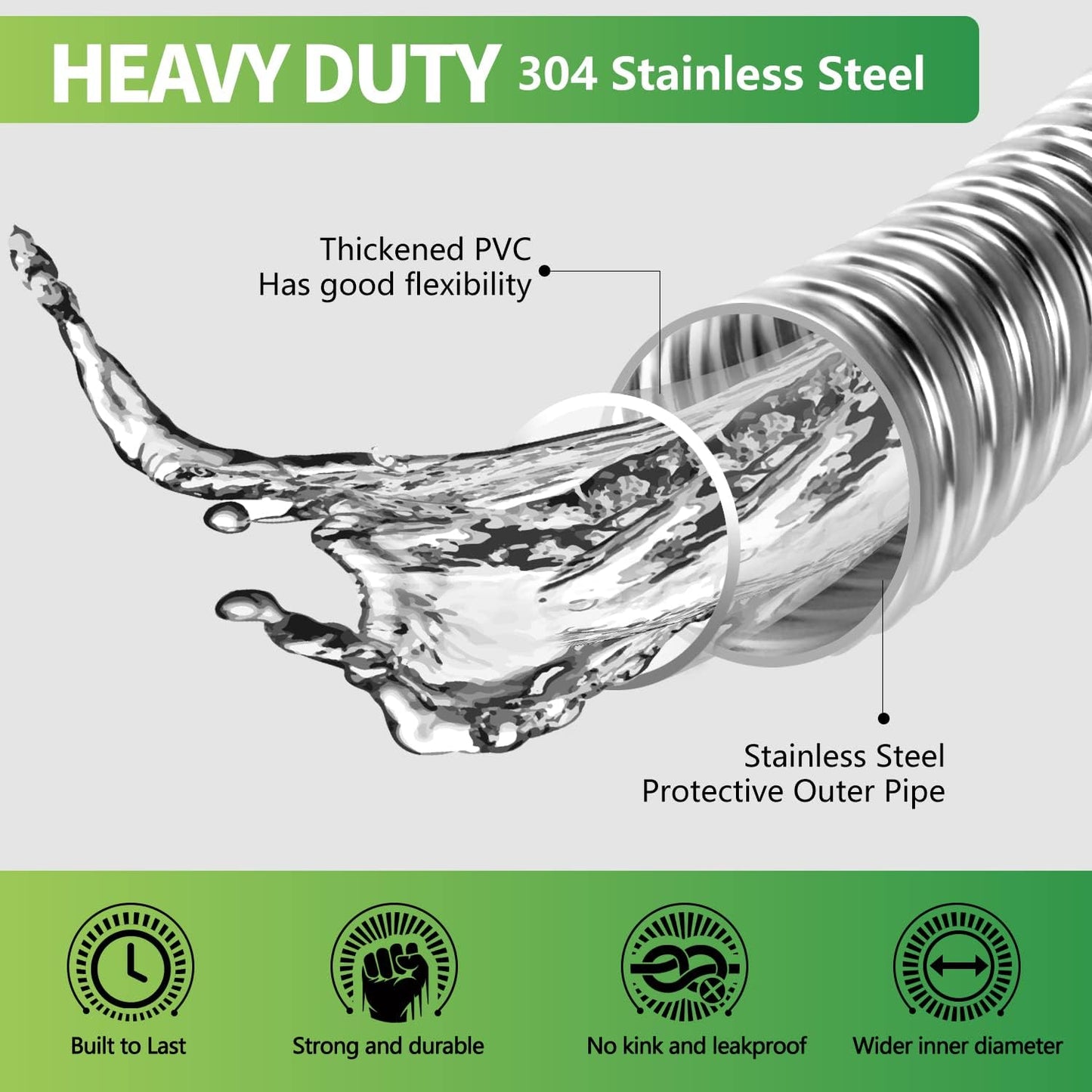Lightweight Stainless Steel Garden Hose 25Ft – Kinkless Flexible Metal Water Hose - Thorn Proof Steel Hose with Solid Fittings for Garden, Outdoor Use (25ft)