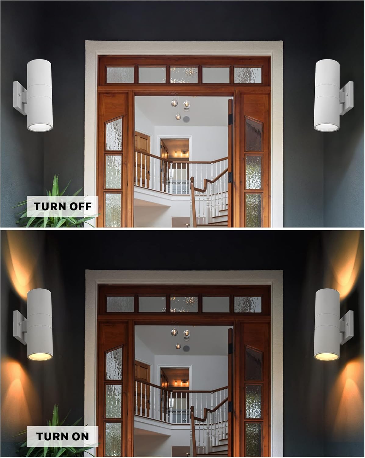 Ken & Ricky White Outdoor Wall Lights,Exterior Sconces Wall Lighting with Tempered Glass Cover,Cylinder Outside Light for House Porch Garage Front Door - 2 Pack