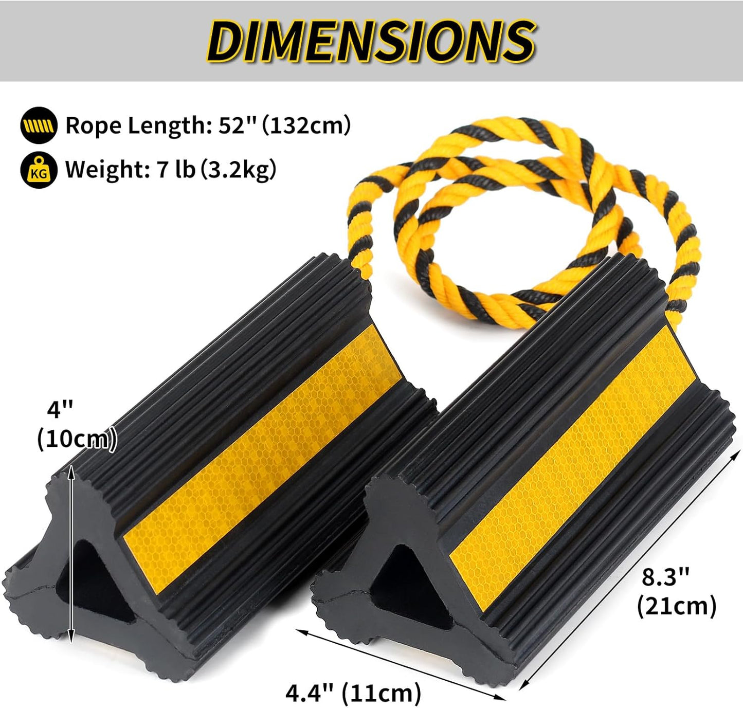 Heavy Duty Rubber Wheel Chocks, 2 Pair, Non-Slip Tire Stopper Blocks with Rope, for RV Camper Travel Trailers Motorhome Aircraft Car Truck