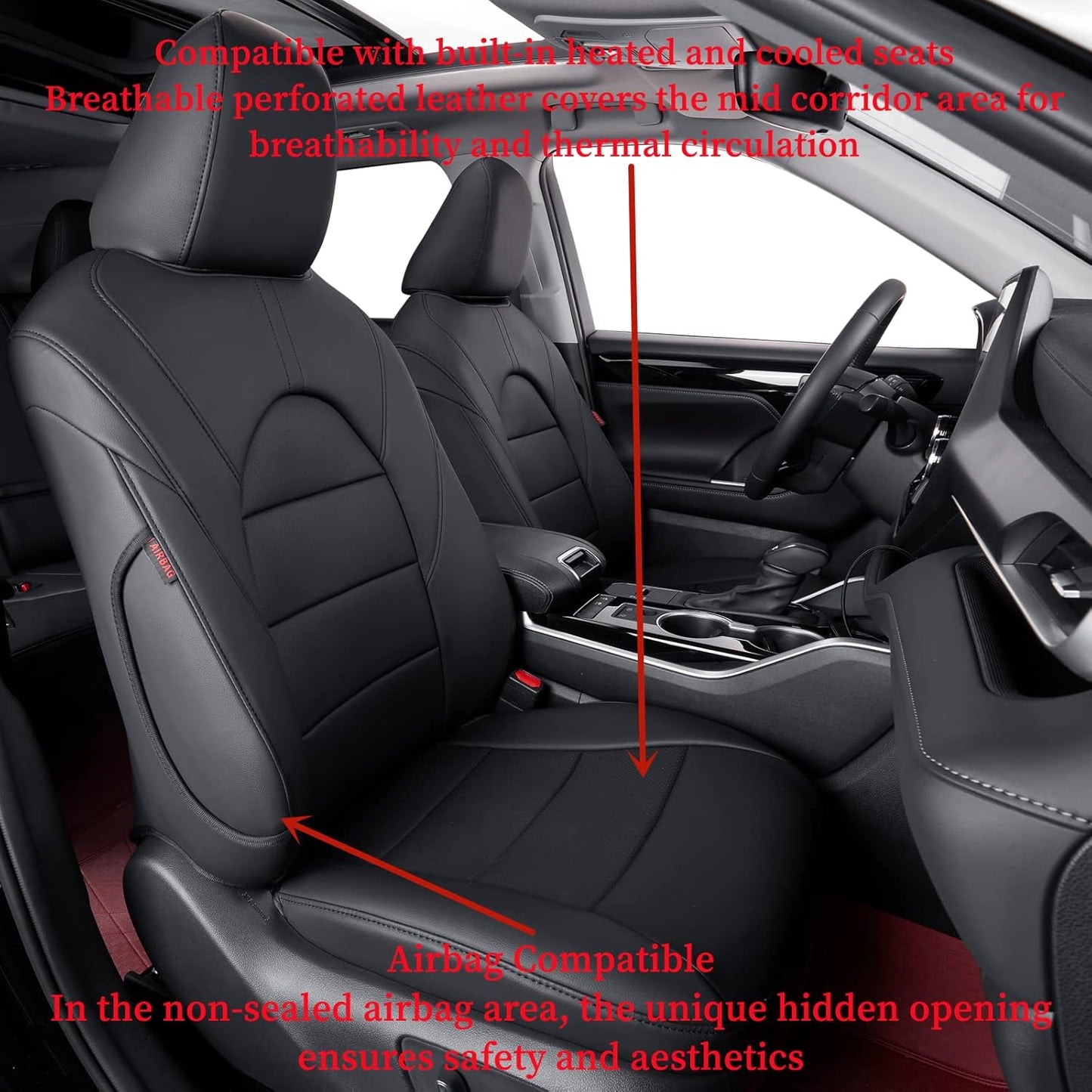 coverdream Camry Seat Covers Custom Fit for 2018-2024 Toyota Camry L LE SE SE Nightshade,Full Coverage Waterproof Leatherette Car Seat Protector (Full Set,Black)