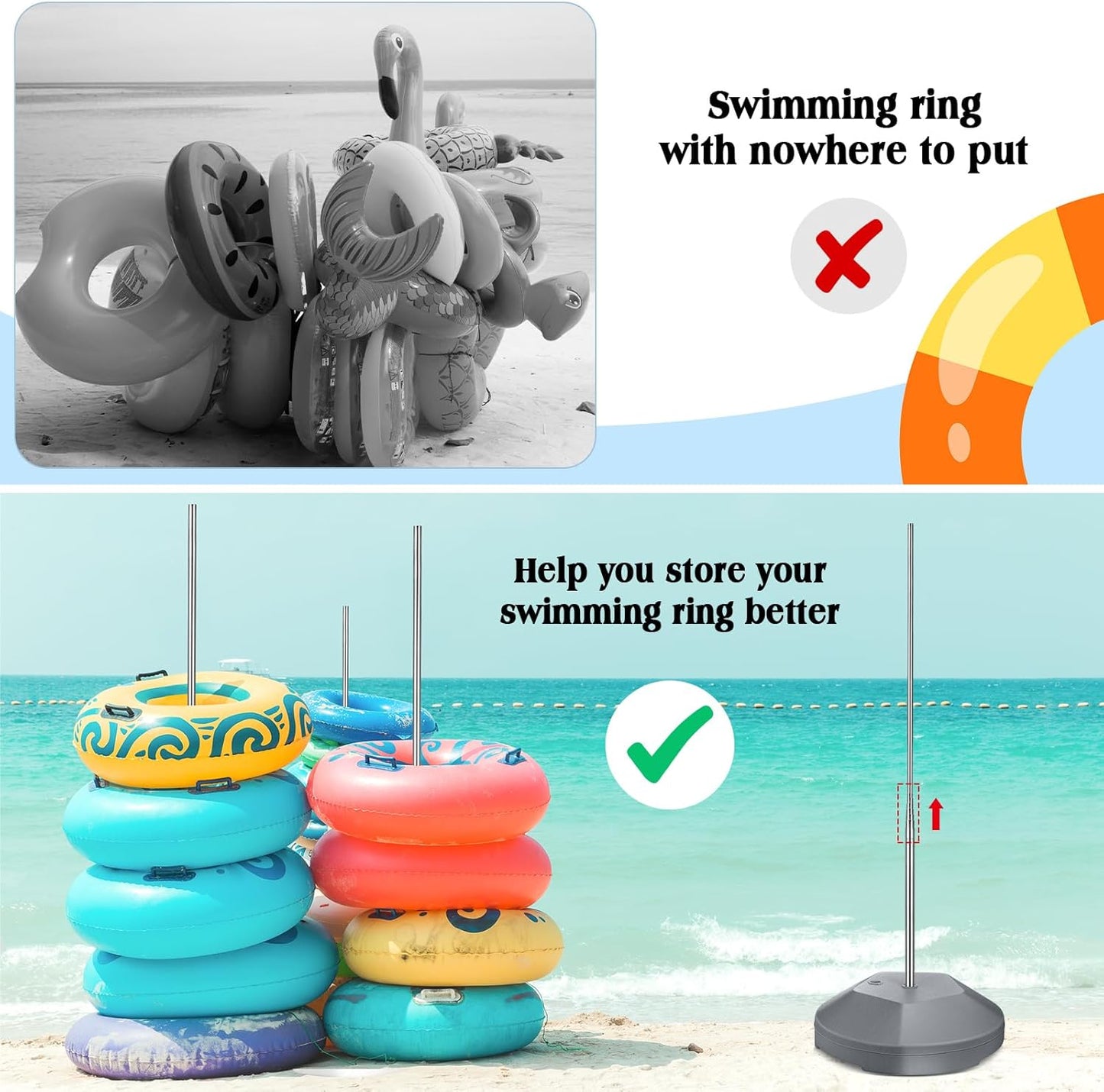 Pool Float Storage Rack 13 x 78 Inch Pool Float Holder Stainless Steel Equipment Holder Water Filling Base Portable Scalable Outdoor Rack for Swimming Outdoor Storage (Gray)