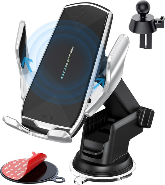 Car Phone Mount,Auto-Clamping Smart Sensor 10W Qi Fast Charging Car Front Windshield Dashboard Air Vent Phone Holder Compatible with iPhone12/12 pro max/Samsung S20/note 20 All 4.7-6.7 Inch Smartphone