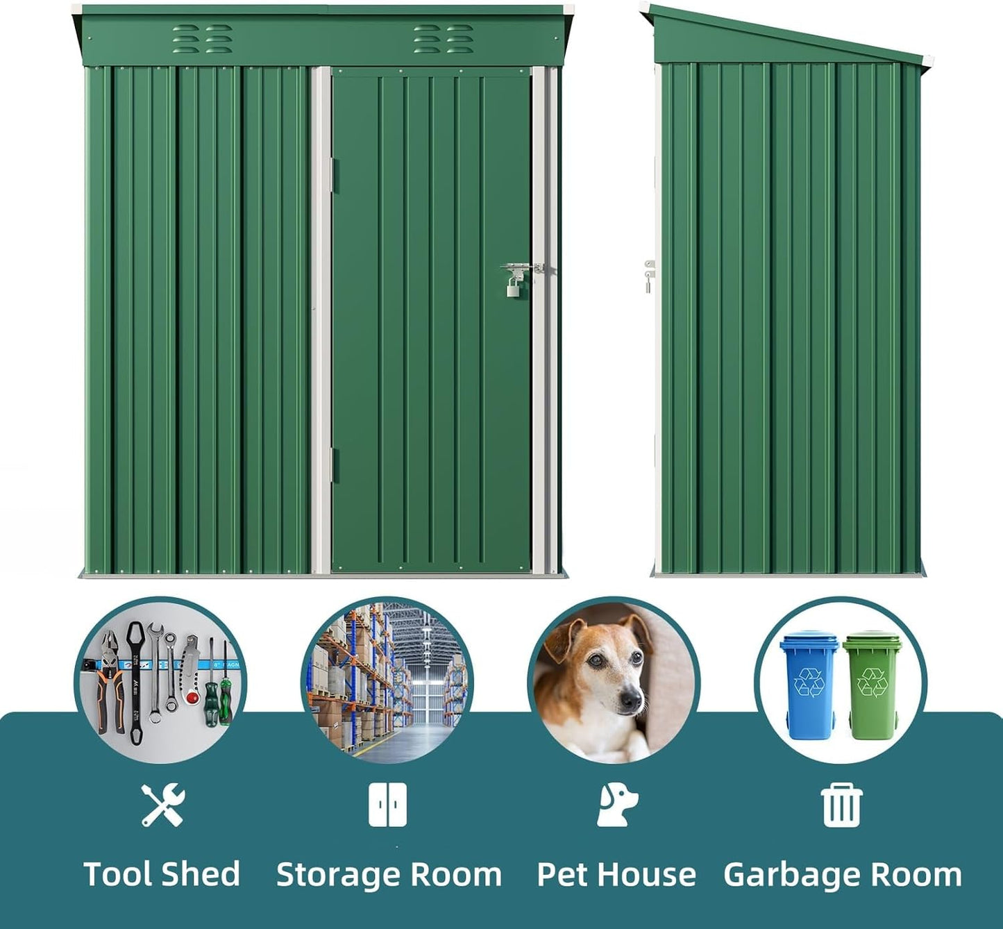 Bealife 5' x 3' Outdoor Storage Shed Clearance, Metal Outdoor Storage Cabinet with Single Lockable Door, Waterproof Tool Shed, Backyard Shed for Garden, Patio and Lawn(Green)