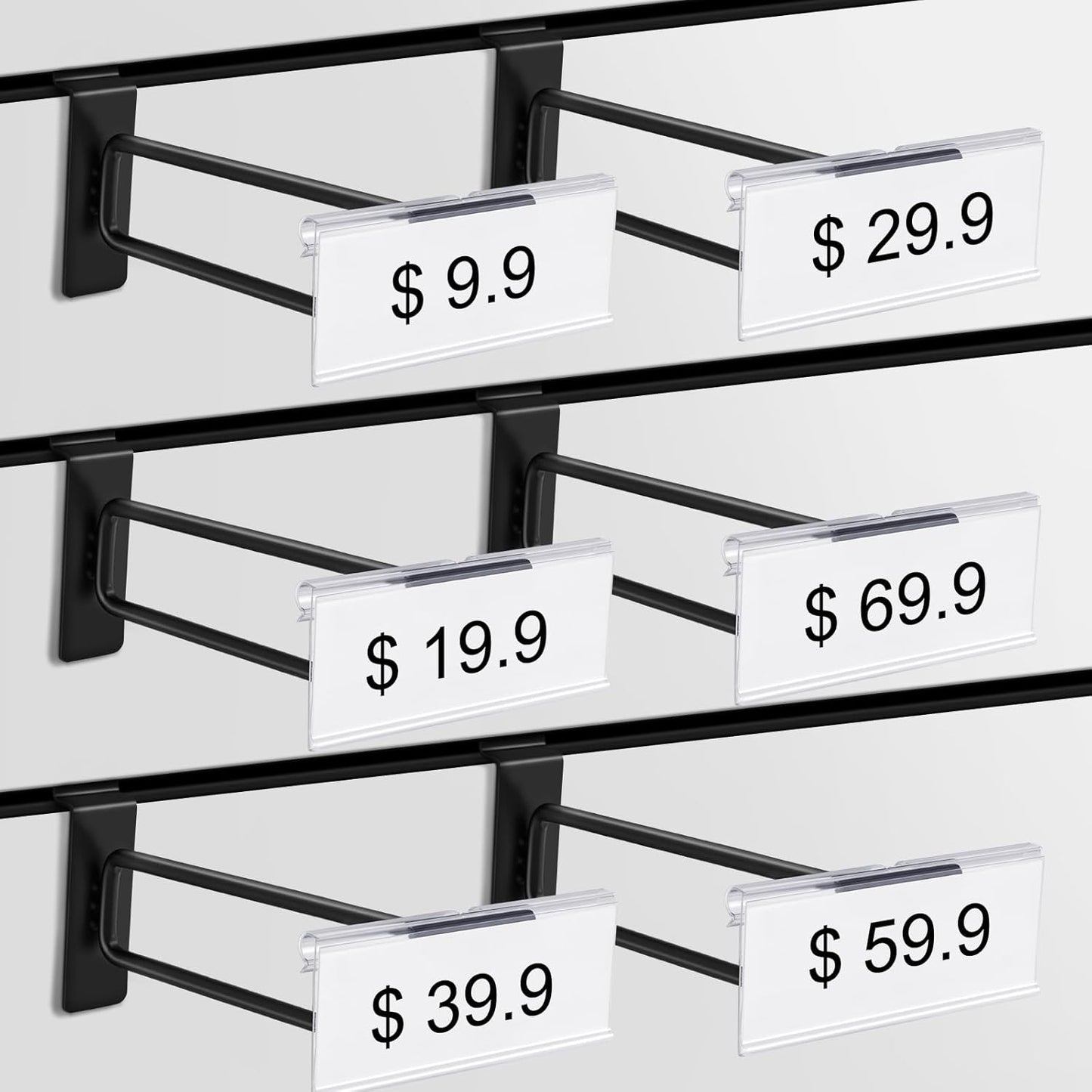 Polmart Heavy Duty Black Slatwall Panel Double-Bar Hooks - 50 Pack (8-inch)