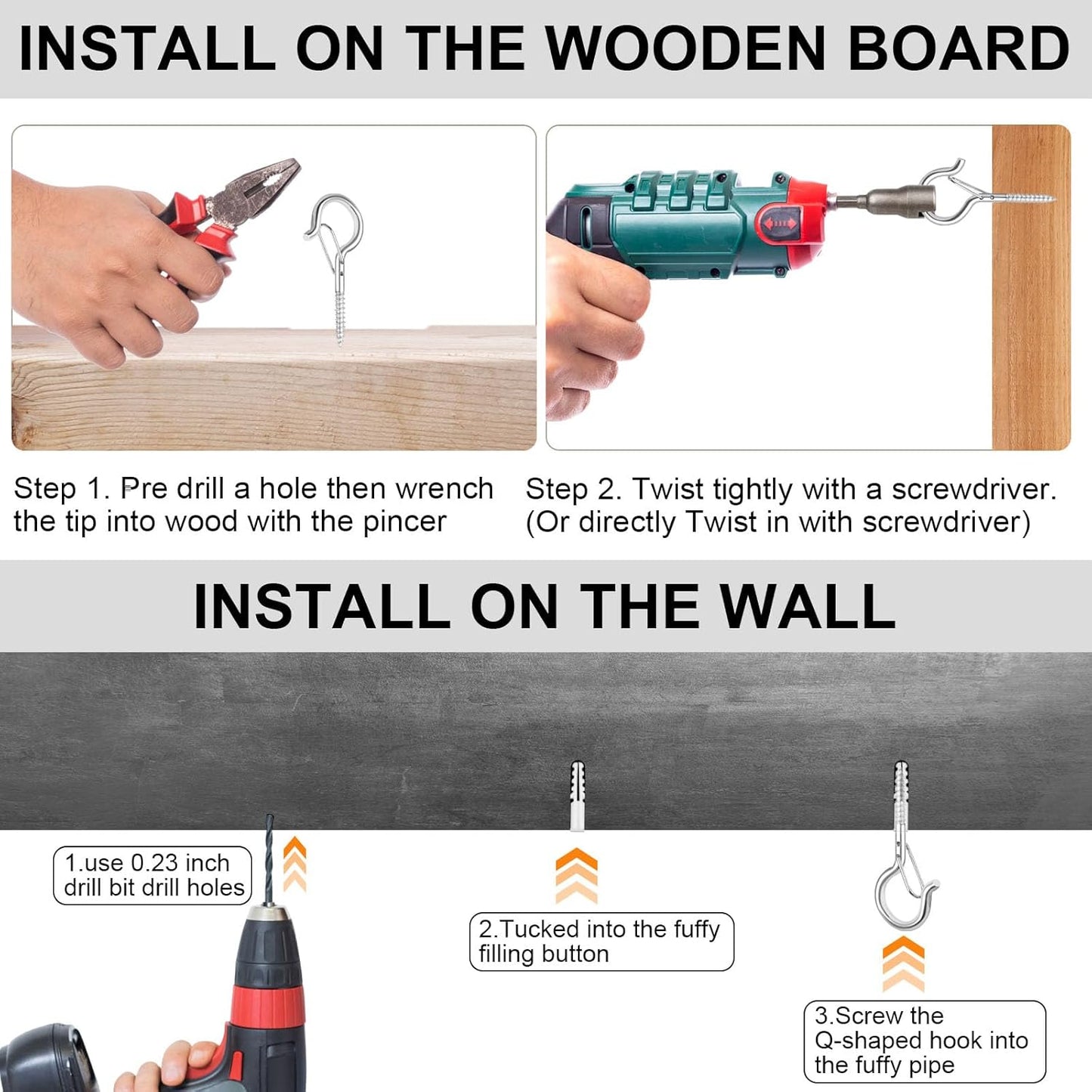 36 PCS Q-Hanger Hooks, Screw Hooks for Outdoor String Lights, Safety Buckle Design Cup Eye Hook for Hanging Christmas Lights, Plants, Mounted on Wall Ceiling, Include 1 Wing Nut Driver, Silver