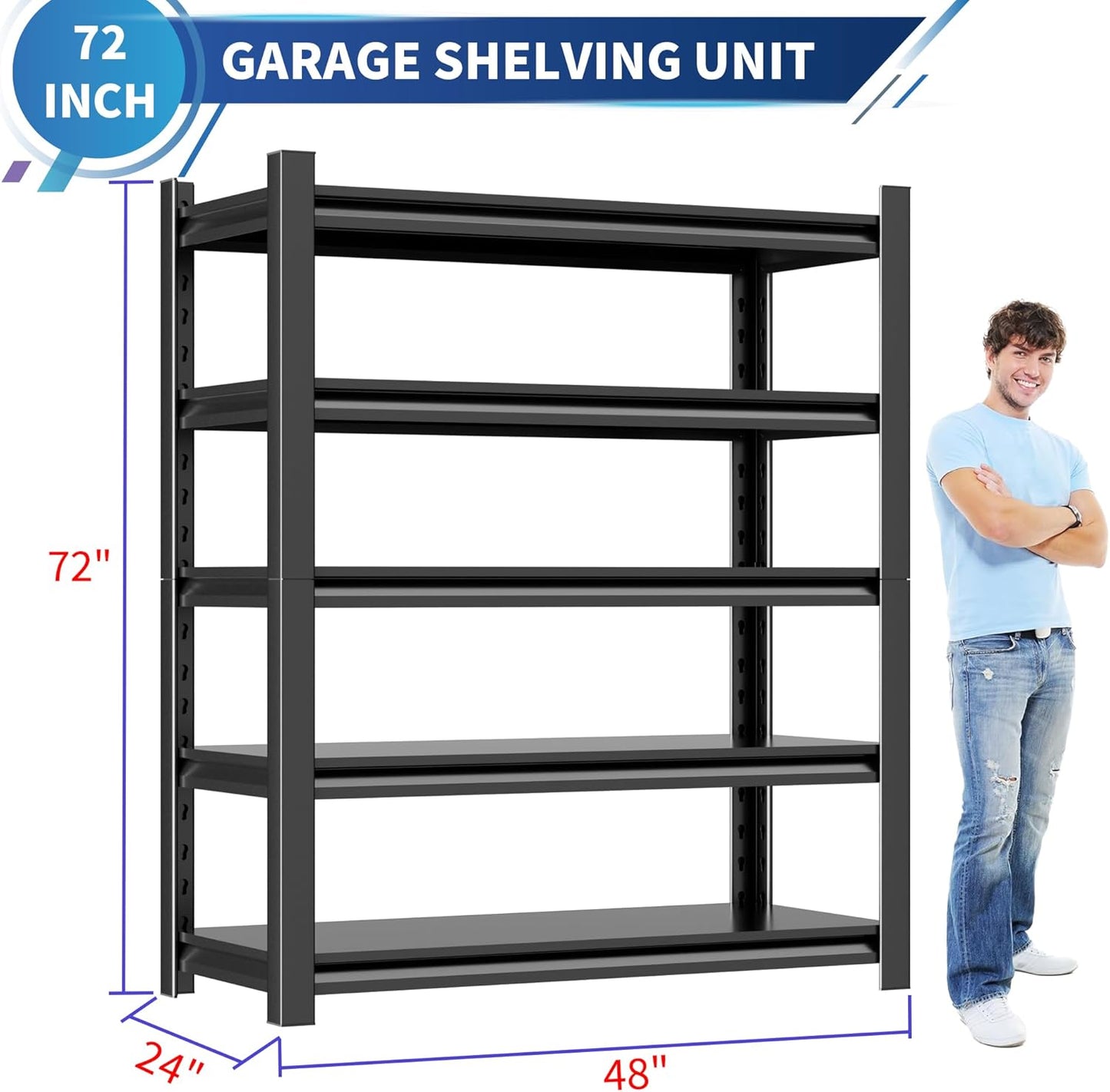 2 Sets Garage Shelving Unit 24" D x 48" W x 72" H Heavy Duty Storage Shelves Easy Assembly 5 Tier Adjustable Metal Shelving Utility Shelf Rack Garage Storage Organizer for Basement, Warehouse