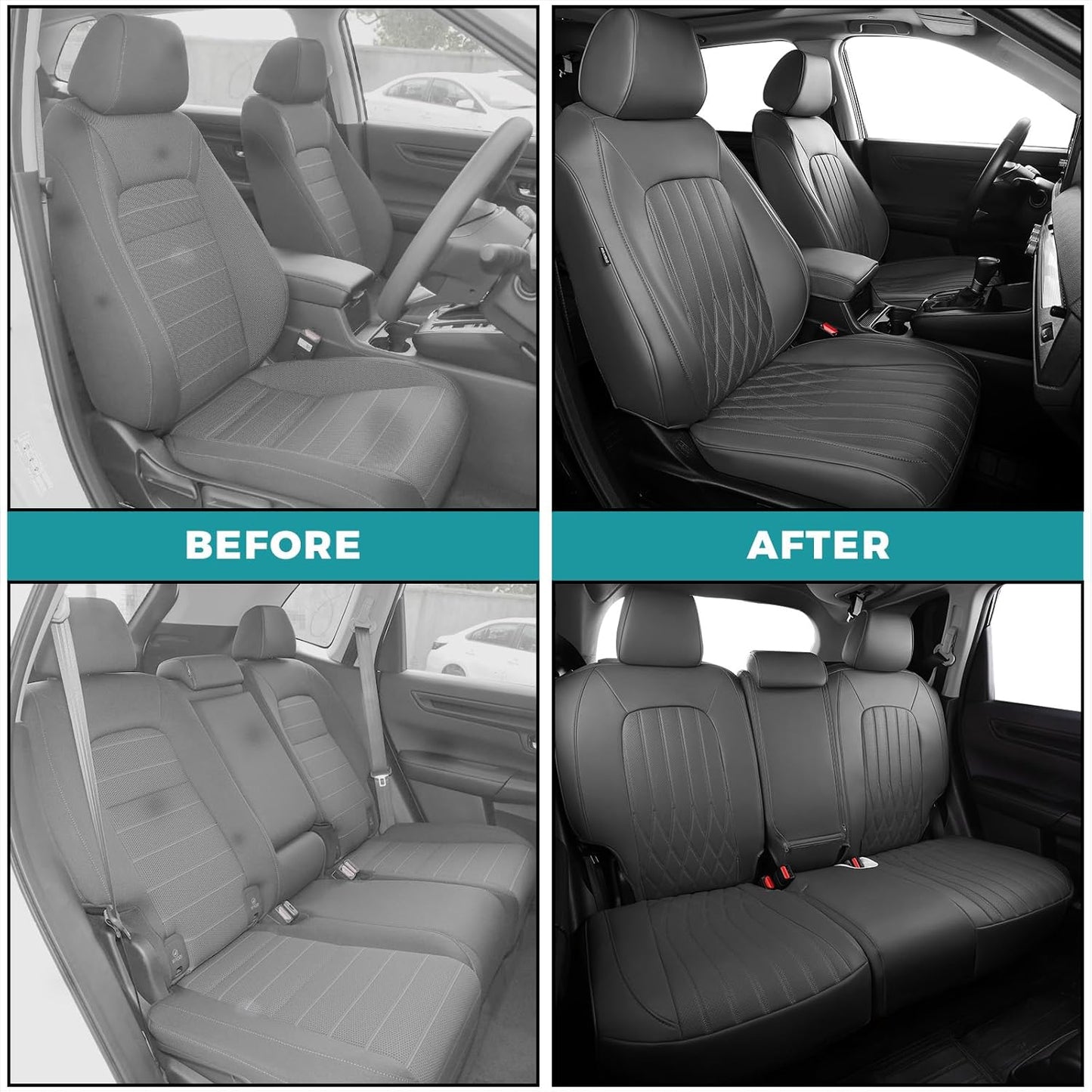 Seat Covers for Honda CRV 2017-2022 EX/EXL/LX/Sport/Touring/Special Edition, Hybrid & Gas,1:1 Custom Fit Leather Seat Covers Full Set - Grey