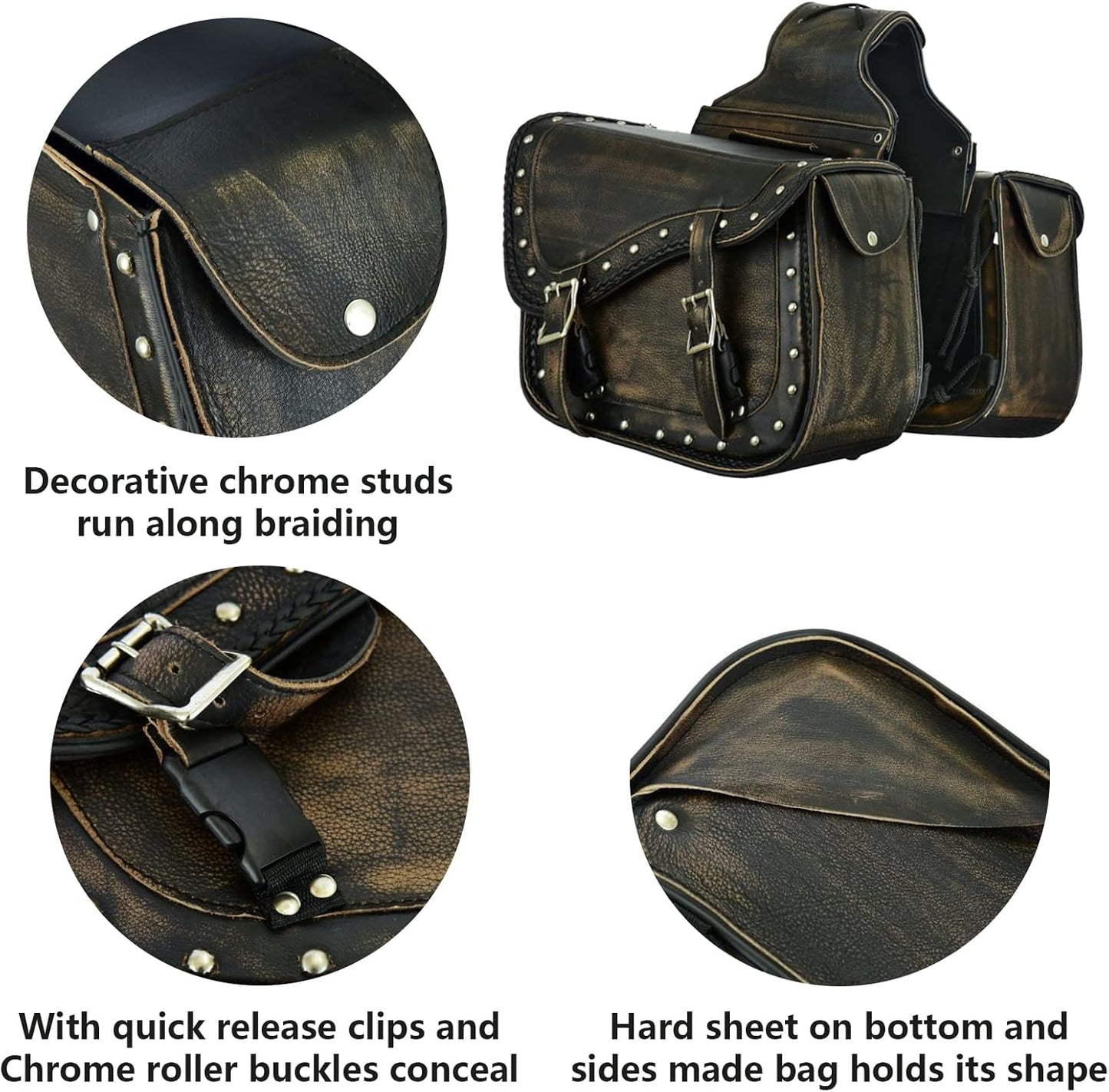 GARGOYLE BELLS Genuine Leather Motorcycle Saddle Bags Motorcycle Luggage Bag For Softails Sportsters Dyna ect