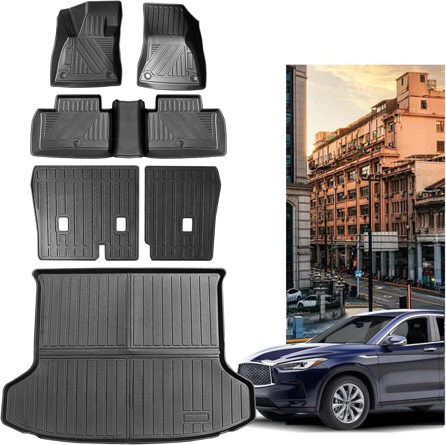 Car Mats Floor Mats Cargo Mats Backrest Mats Fit for 2019-2025 Infiniti QX50 & 2022-2025 Infinit QX55，All-Weather TPE Floor Cargo Trunk Liner Protector for 2019-2025 Infiniti QX50/ QX55 Accessories